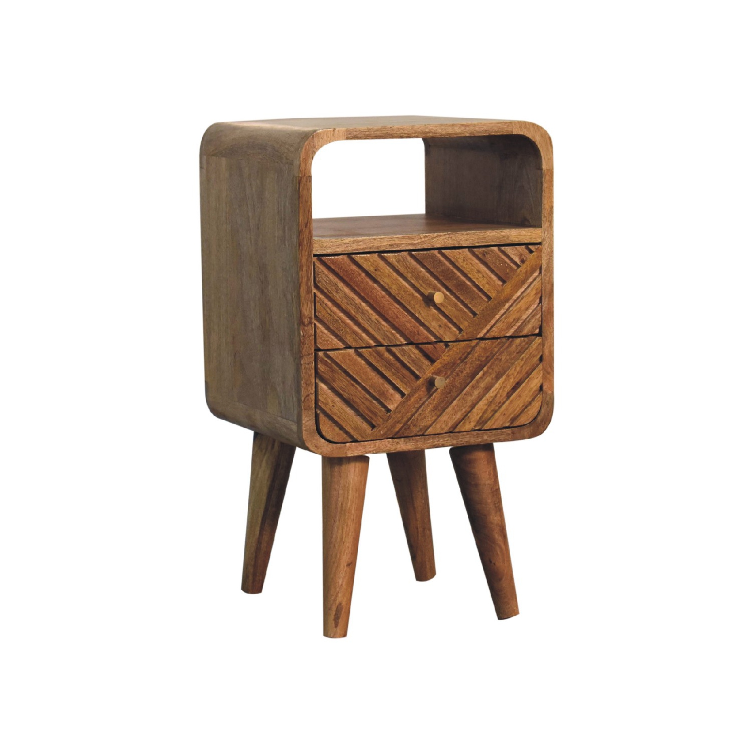 Artisan Furniture Solid Wood Mini Lille Curved Nightstand in oak-ish finish