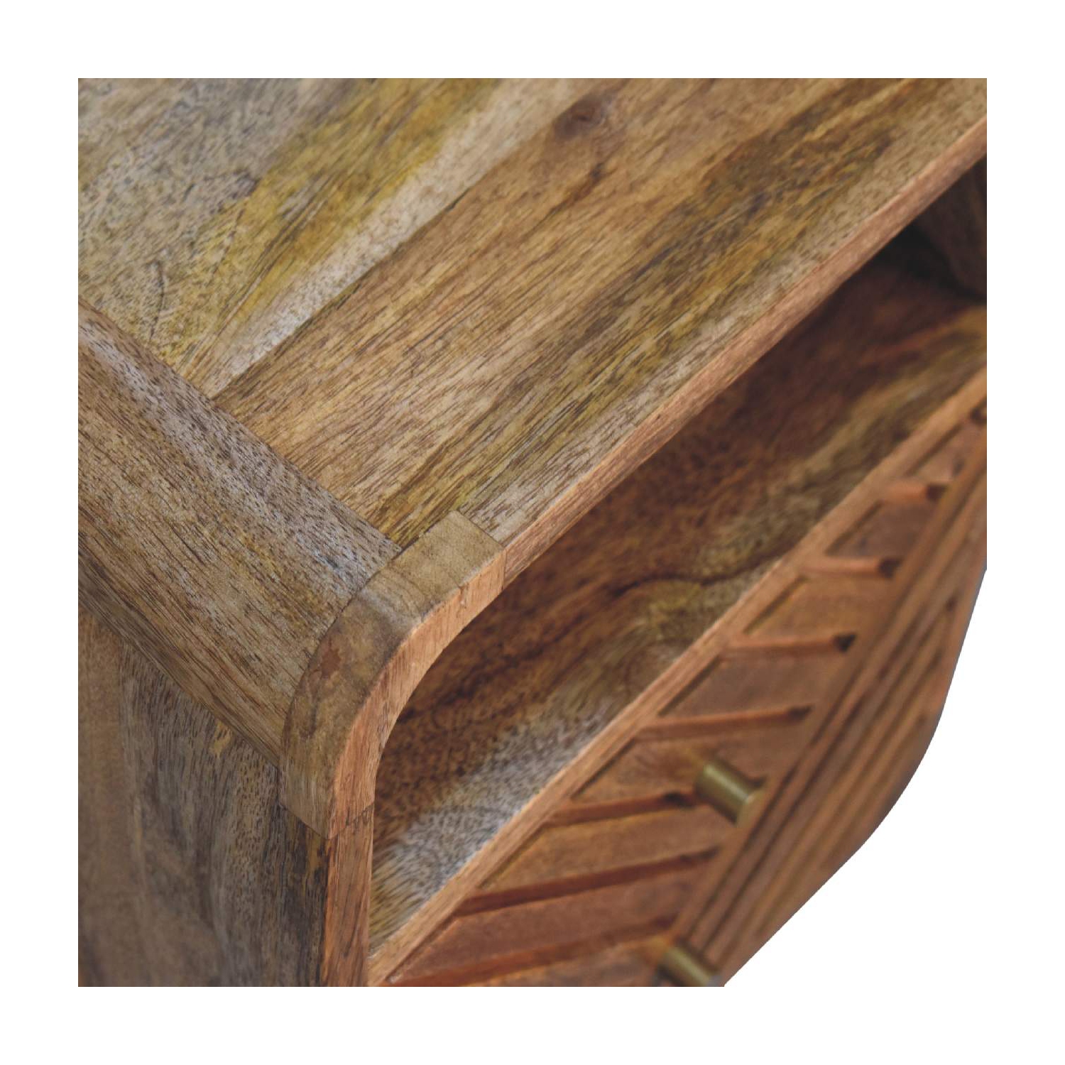 Artisan Furniture Solid Wood Mini Lille Curved Nightstand in oak-ish finish