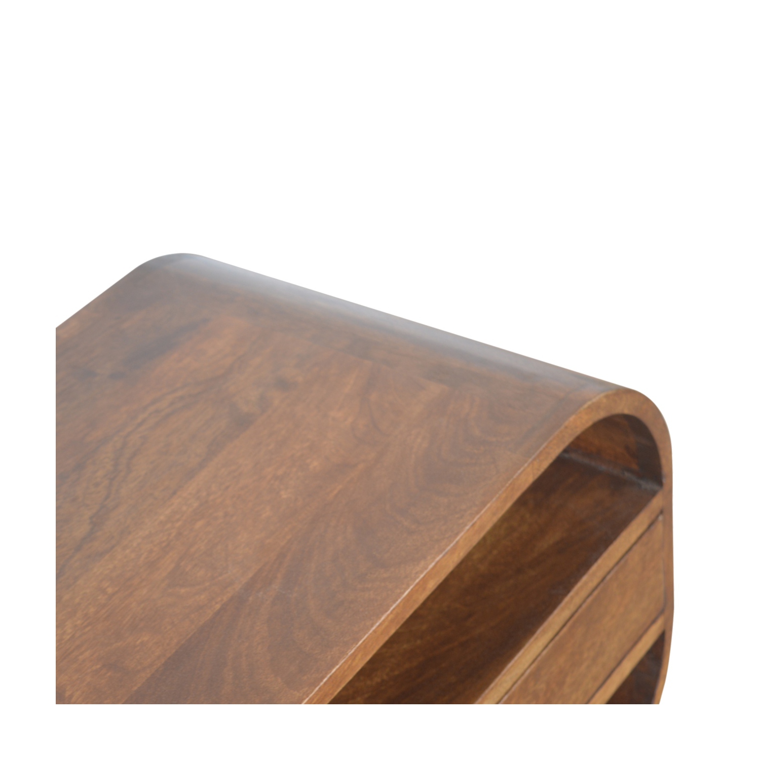 Meuble multimédia en bois massif à bords incurvés avec 2 tiroirs au fini marron d'Artisan Furniture