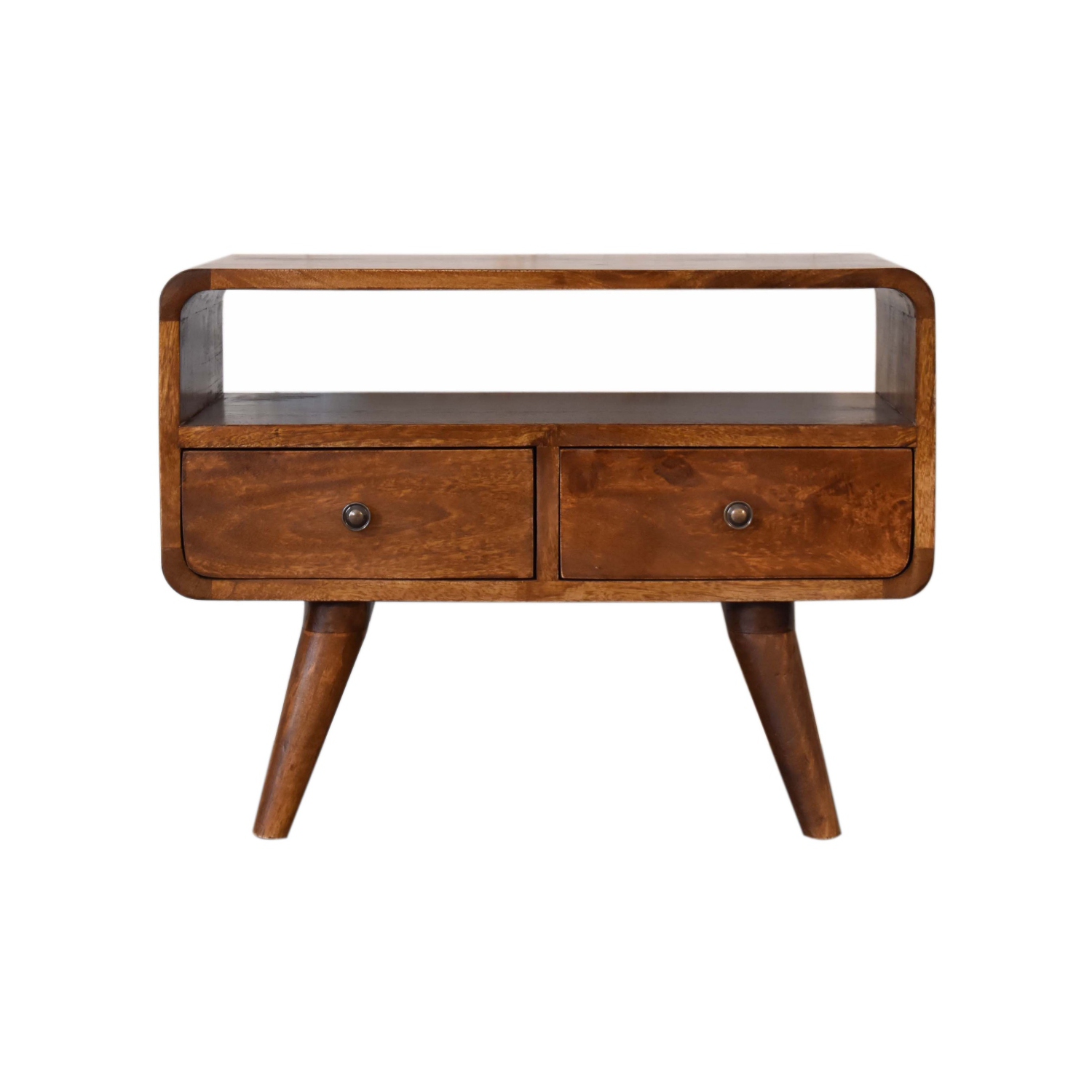 Meuble multimédia courbé Artisan Furniture Mini, marron, 2 tiroirs