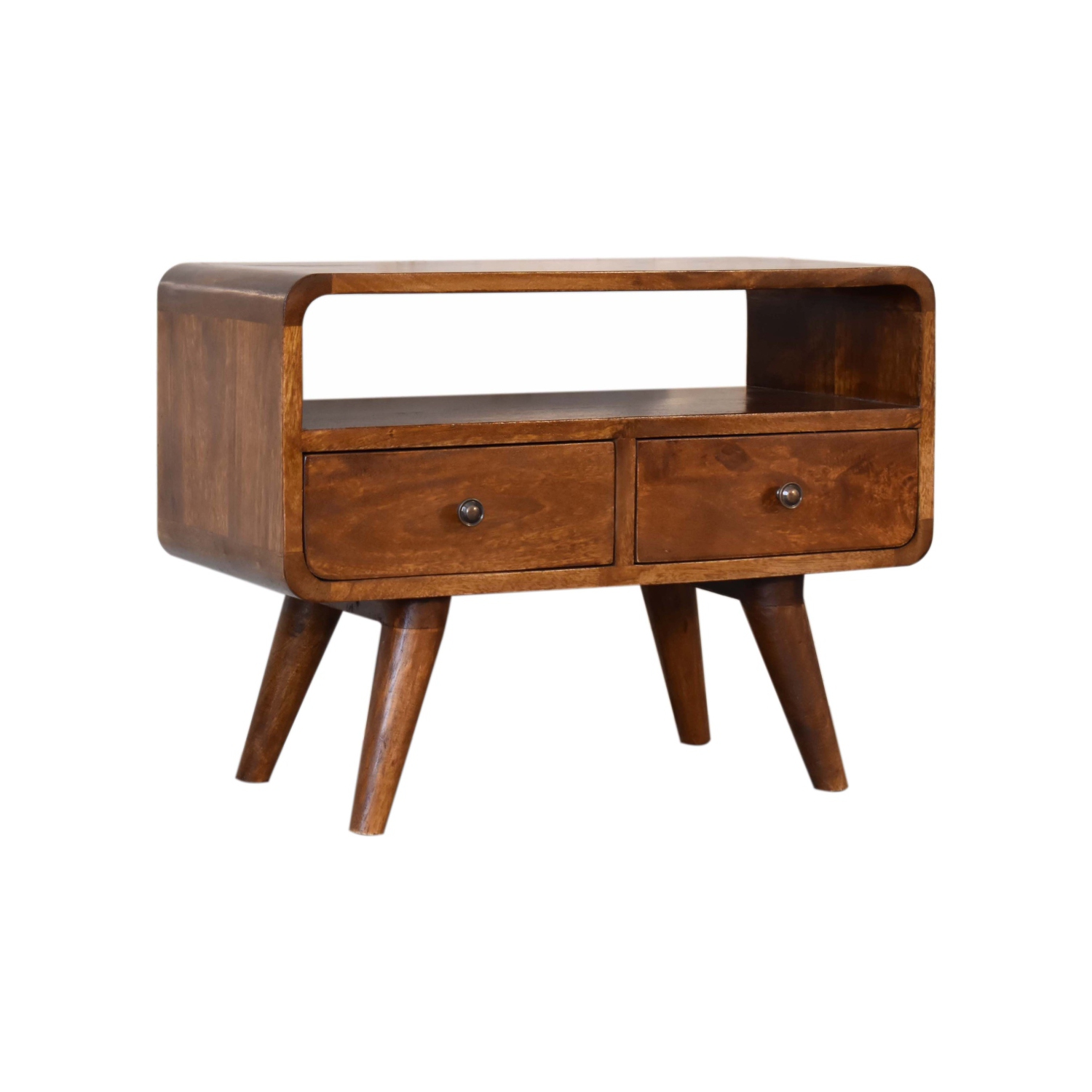 Meuble multimédia courbé Artisan Furniture Mini, marron, 2 tiroirs