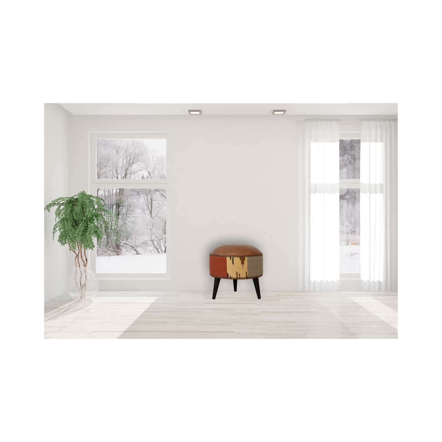 Artisan Furniture – Repose-pieds en cuir et Durrie de couleurs variées