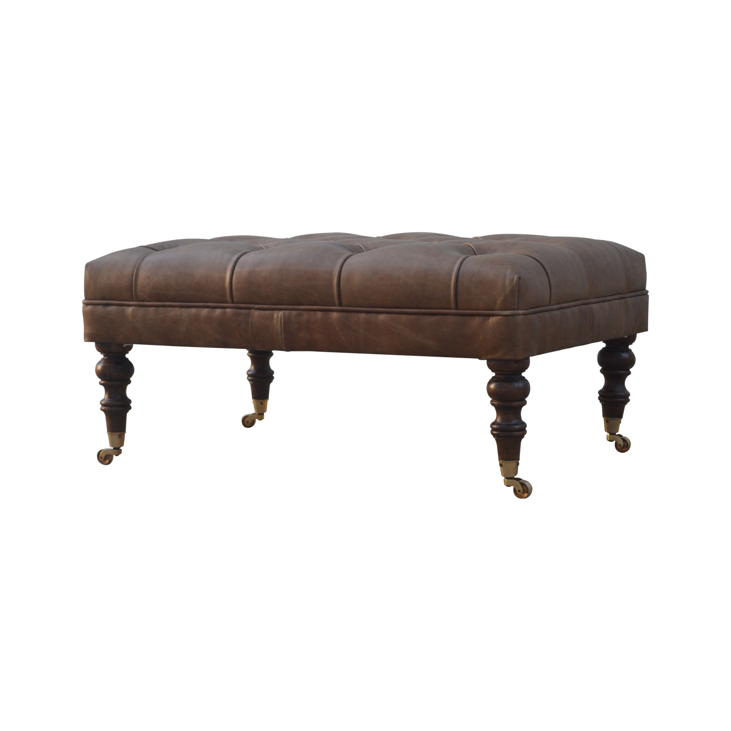 Pouf en cuir Buffalo d'Artisan Furniture, fini noyer