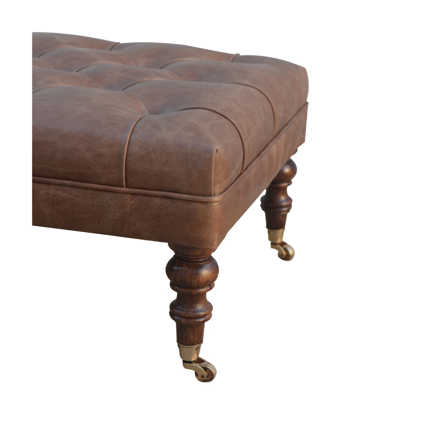 Pouf en cuir Buffalo d'Artisan Furniture, fini noyer