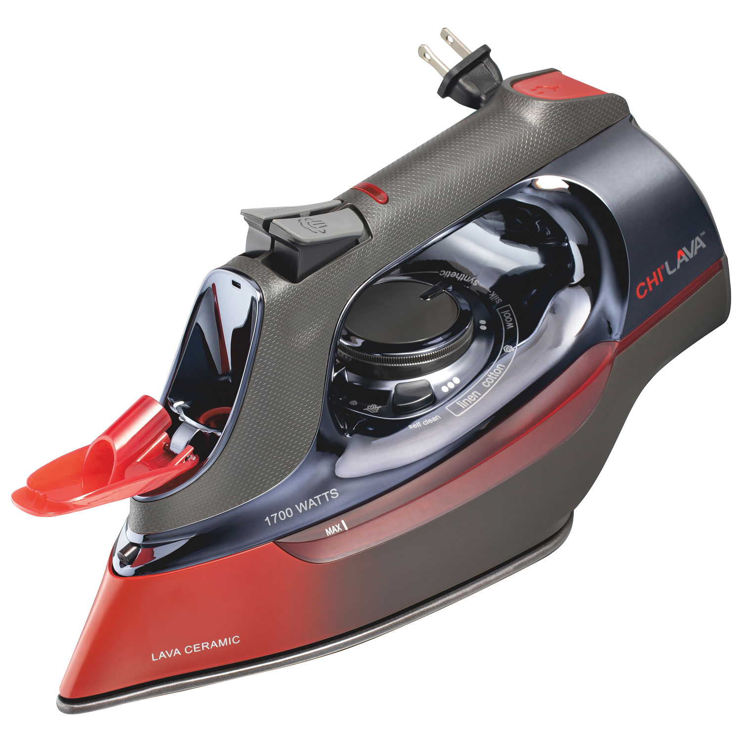 CHI Lava 1700W Retractable Cord Ceramic Soleplate Steam Iron - Black/Red