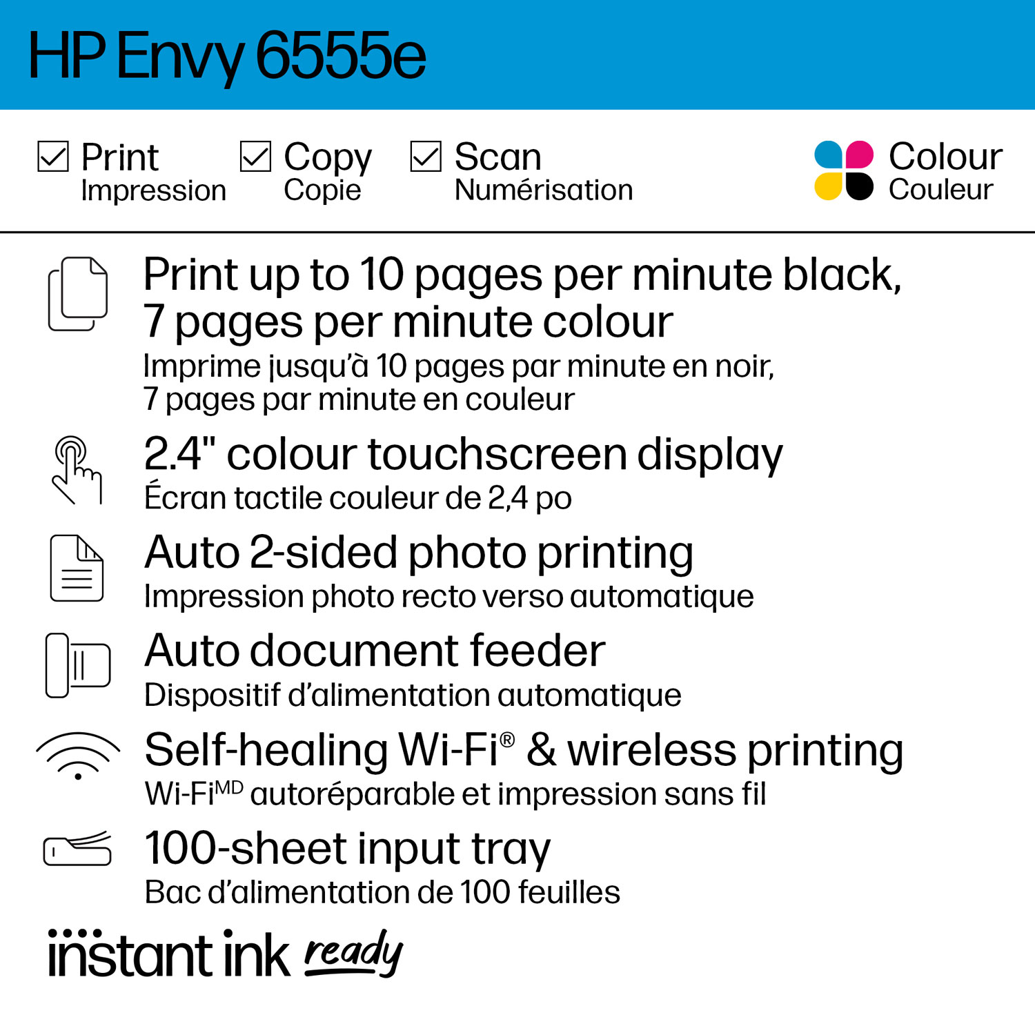 Imprimante à jet d'encre tout-en-un 6555e de HP - Essai de 3 mois de Instant Ink de HP inclus*