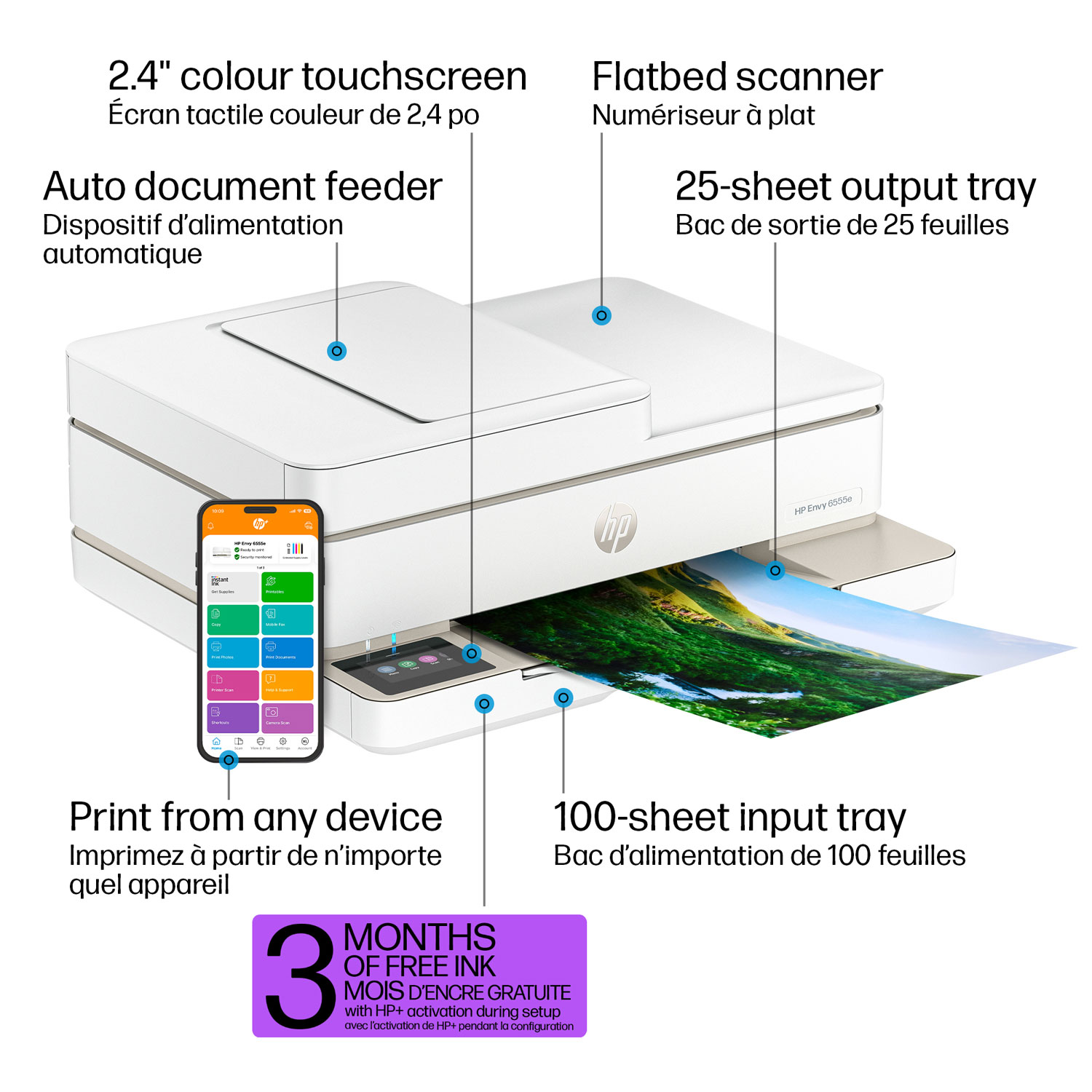 Imprimante à jet d'encre tout-en-un 6555e de HP - Essai de 3 mois de Instant Ink de HP inclus*