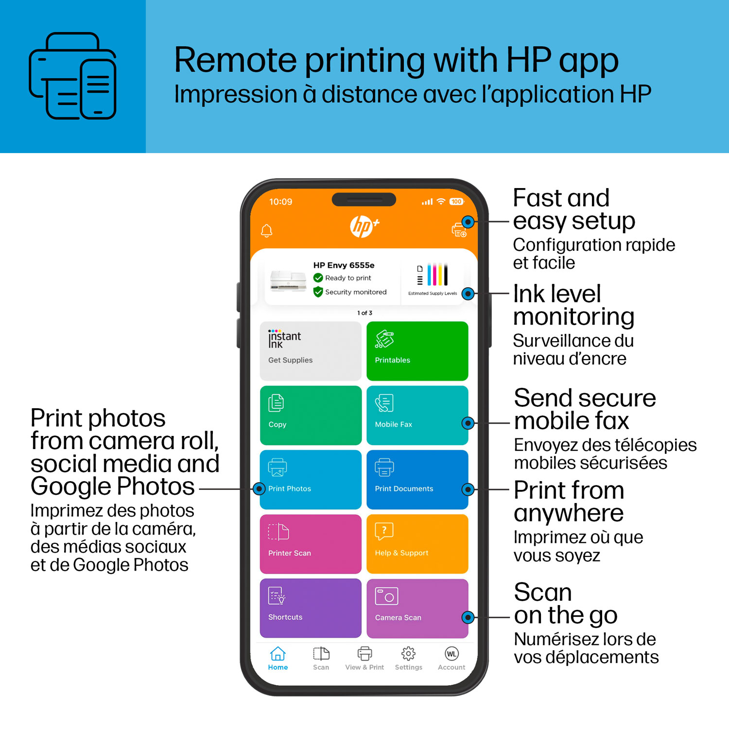 Imprimante à jet d'encre tout-en-un 6555e de HP - Essai de 3 mois de Instant Ink de HP inclus*