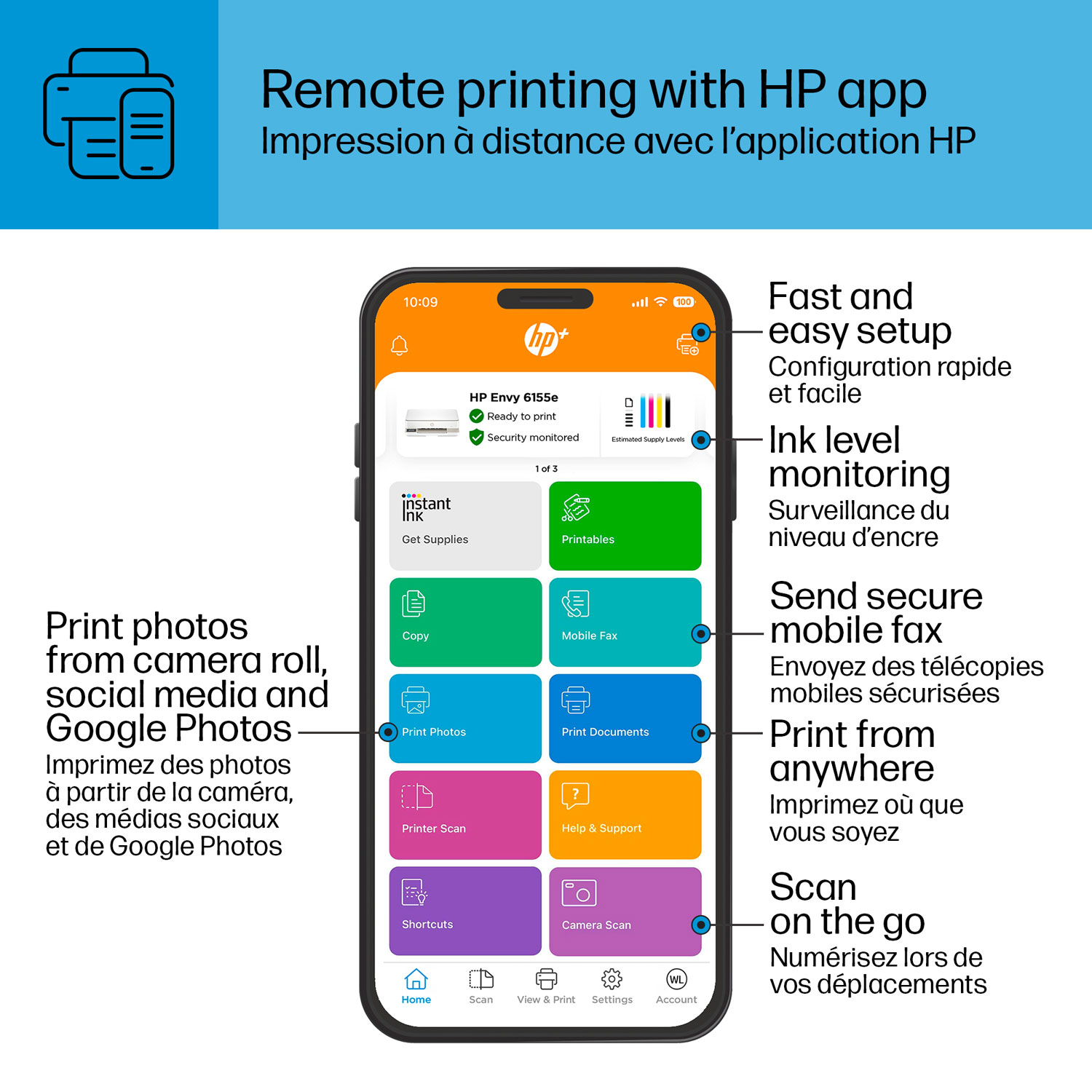 Imprimante à jet d'encre tout-en-un 6155e de HP - Essai de 3 mois de Instant Ink de HP inclus*