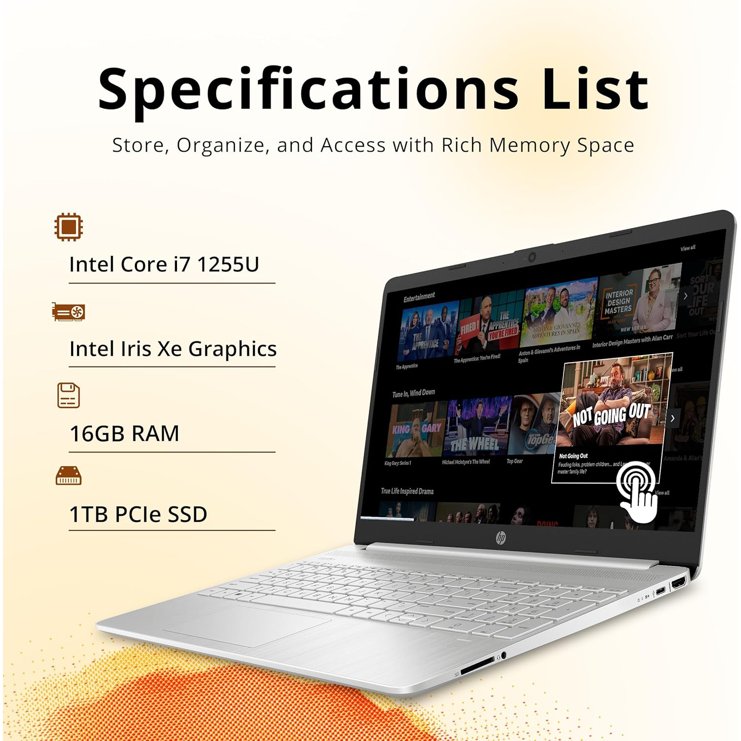 HP 15.6" Full HD Touchscreen Laptop, Intel Core i7-1255U Processor, 1TB SSD, 16GB RAM, Intel Iris Xe Graphics, Numeric Keyboard, Windows 11, 720p HD
