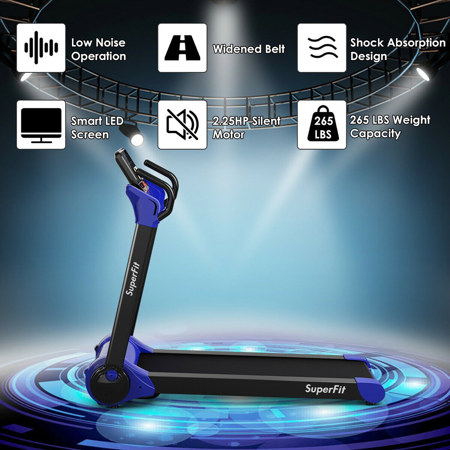 SuperFit 2.25HP Electric Folding Treadmill, Installation-Free Design w/ 8-Stage Damping System, Large LED Touch Display and Bluetooth Speaker,