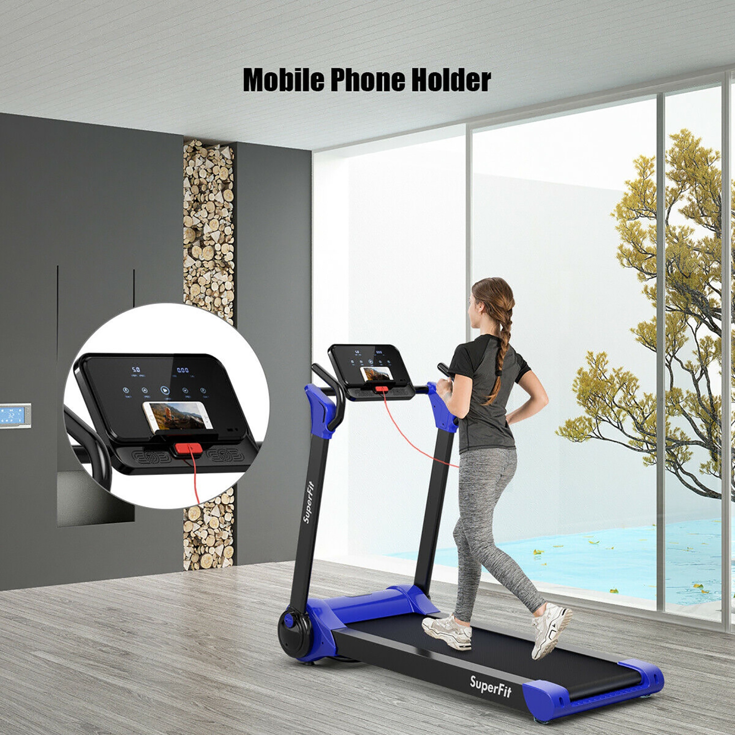 SuperFit 2.25HP Electric Folding Treadmill, Installation-Free Design w/ 8-Stage Damping System, Large LED Touch Display and Bluetooth Speaker,