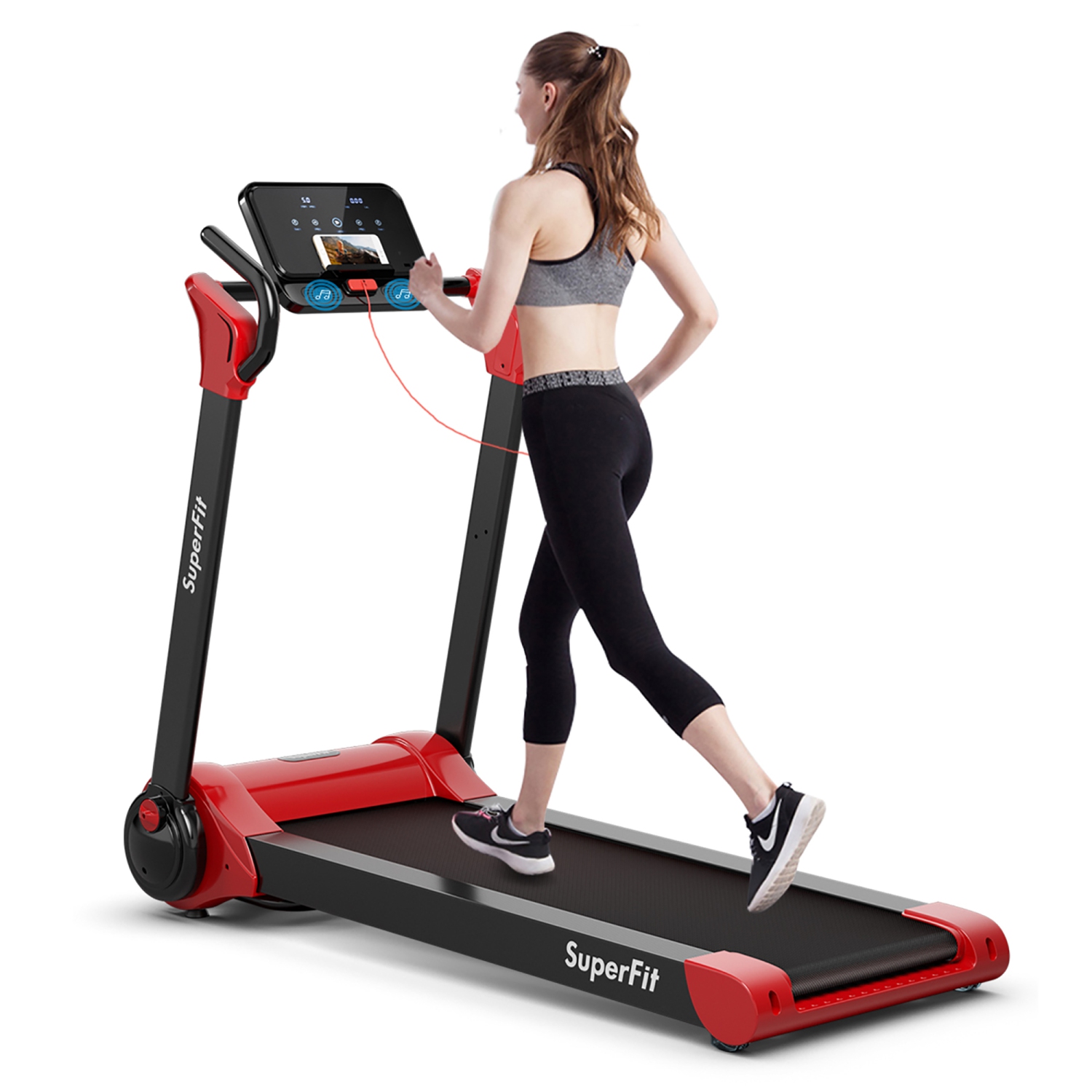 SuperFit 2.25HP Electric Folding Treadmill, Installation-Free Design w/ 8-Stage Damping System, Large LED Touch Display and Bluetooth Speaker,