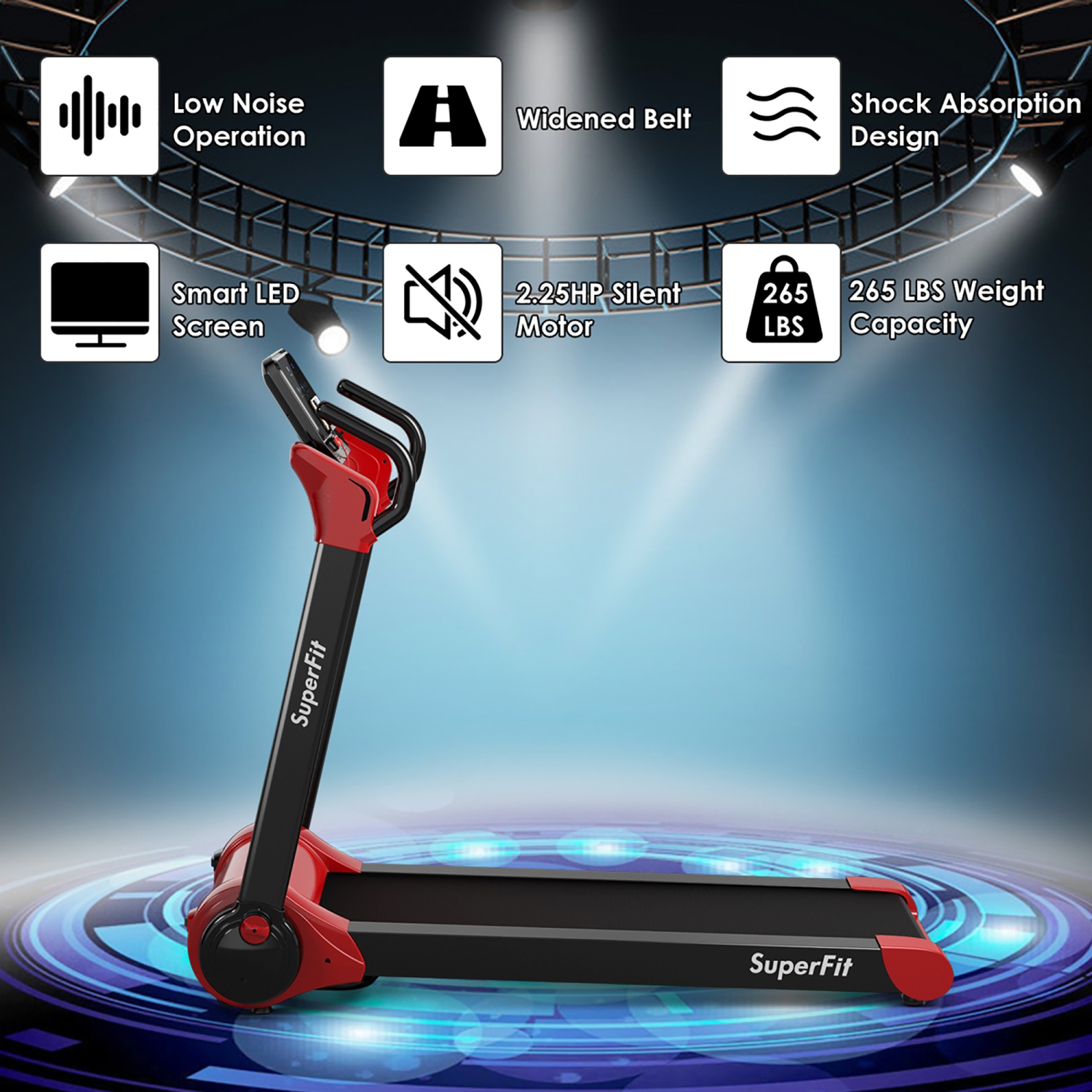 SuperFit 2.25HP Electric Folding Treadmill, Installation-Free Design w/ 8-Stage Damping System, Large LED Touch Display and Bluetooth Speaker,