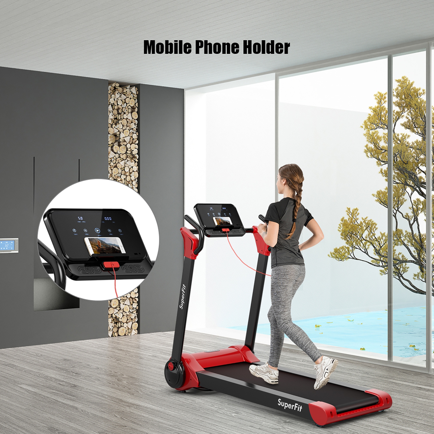 SuperFit 2.25HP Electric Folding Treadmill, Installation-Free Design w/ 8-Stage Damping System, Large LED Touch Display and Bluetooth Speaker,