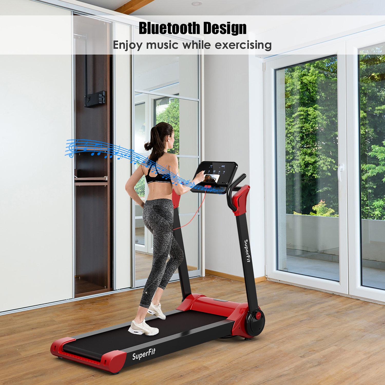 SuperFit 2.25HP Electric Folding Treadmill, Installation-Free Design w/ 8-Stage Damping System, Large LED Touch Display and Bluetooth Speaker,