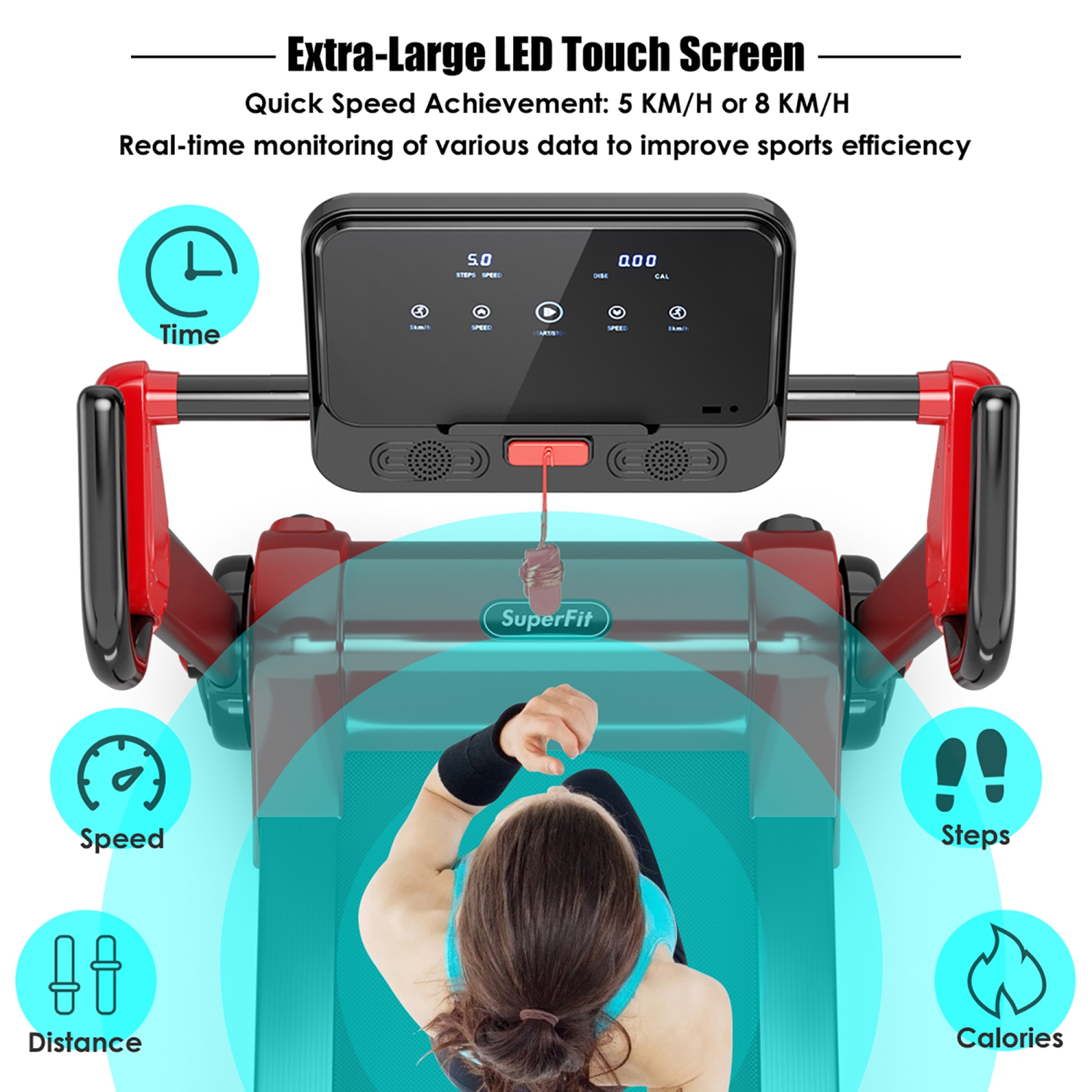 SuperFit 2.25HP Electric Folding Treadmill, Installation-Free Design w/ 8-Stage Damping System, Large LED Touch Display and Bluetooth Speaker,