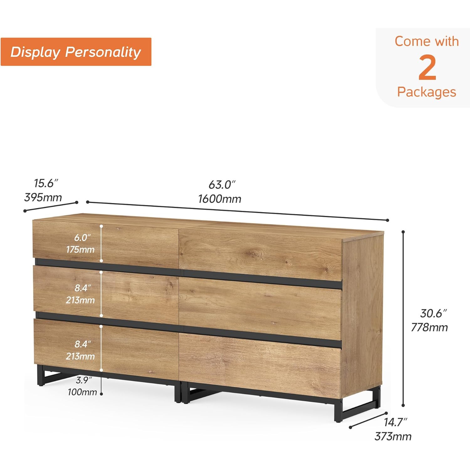 WAMPAT 2 in 1 Dresser for Bedroom, Closet Organizers and Storage with 6 Drawers, Chest of Drawers for Living Room, Bedroom,Oak