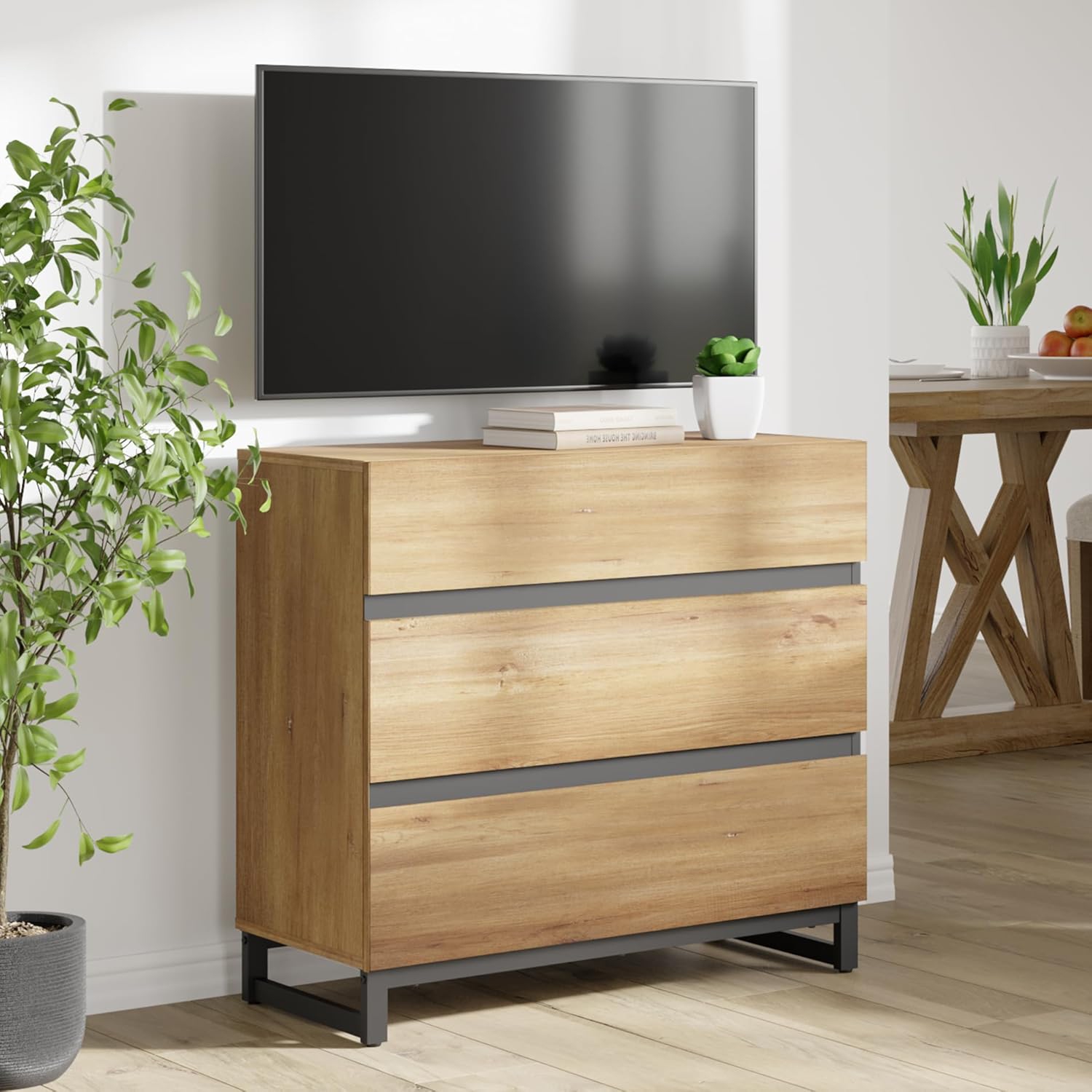 WAMPAT Dresser for Bedroom, Closet Organizers and Storage with 3 Drawers, Chest of Drawers for Living Room, Hallway, Entryway, Oak