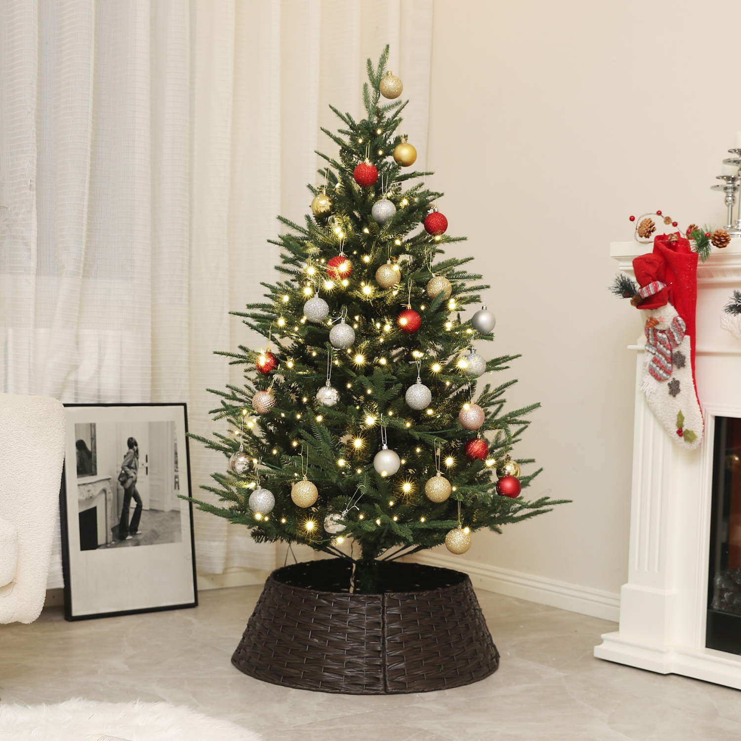 Arbre de Noël illuminé 5&nbsp;pi de HOMCOM avec 542 pointes, lumières à DEL blanc chaud et base en acier, arbre de Noël artificiel à charnières,