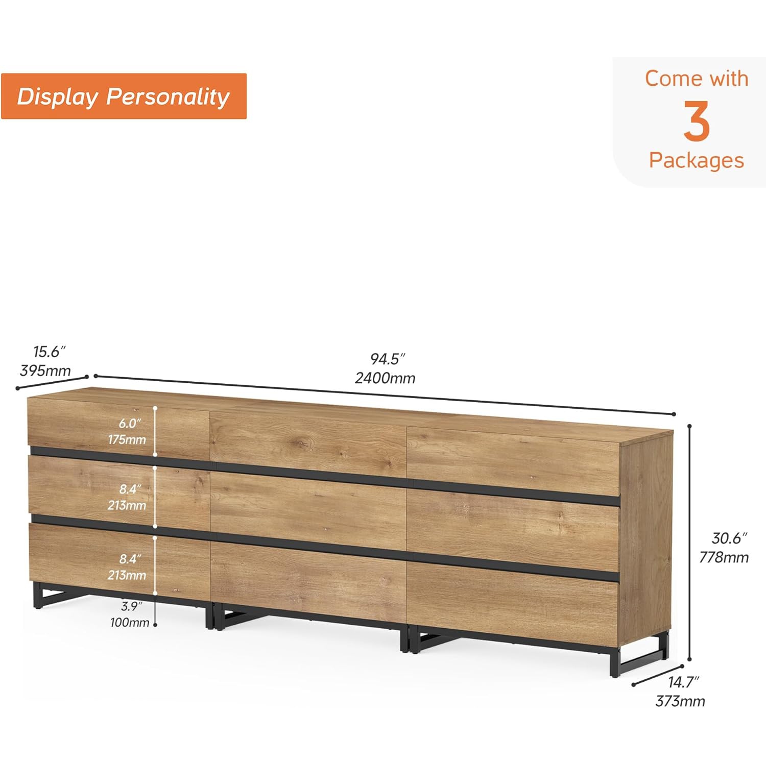 WAMPAT – Commode 3 en 1 pour chambre à coucher, organisateurs de placard et rangement avec 9 tiroirs, commode pour salon, chambre à coucher, entrée,