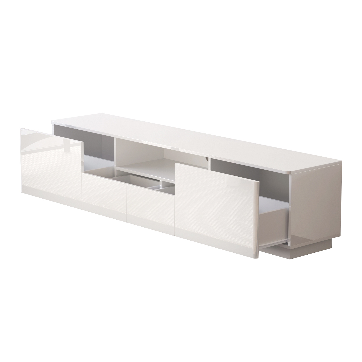 Famapy High Gloss TV Stand with Storage Drawers and Open Shelves, White