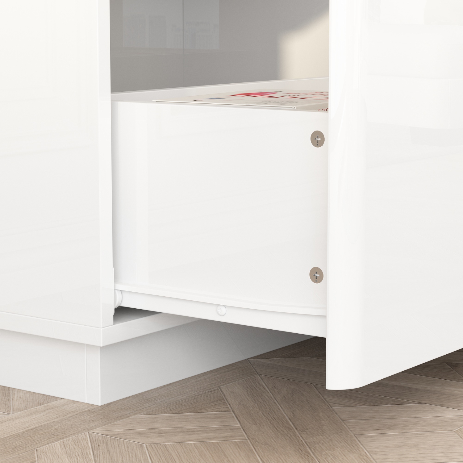 Famapy High Gloss TV Stand with Storage Drawers and Open Shelves, White