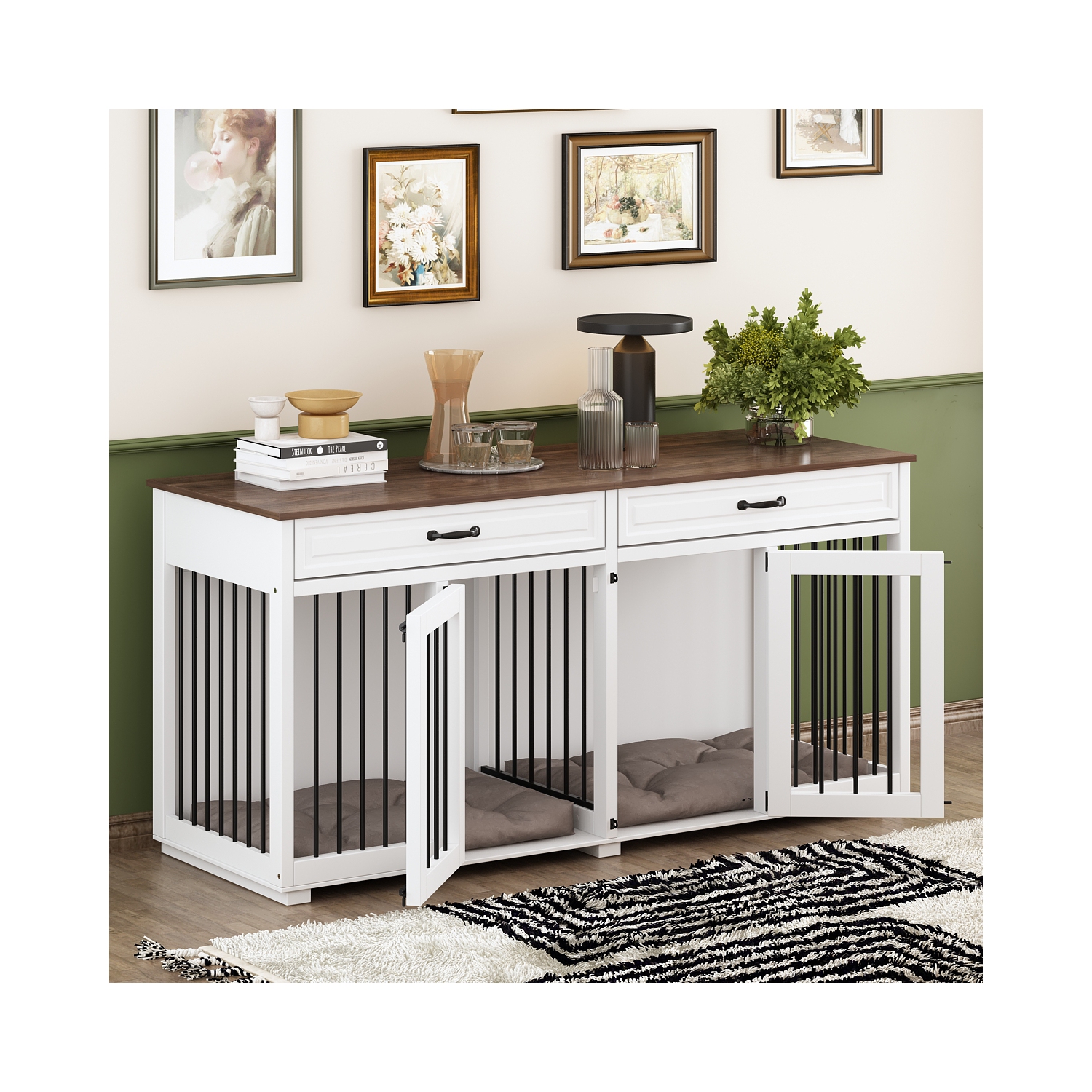 Famapy – grande armoire pour chiens à deux portes avec tiroirs et compartiments spacieux,, blanc