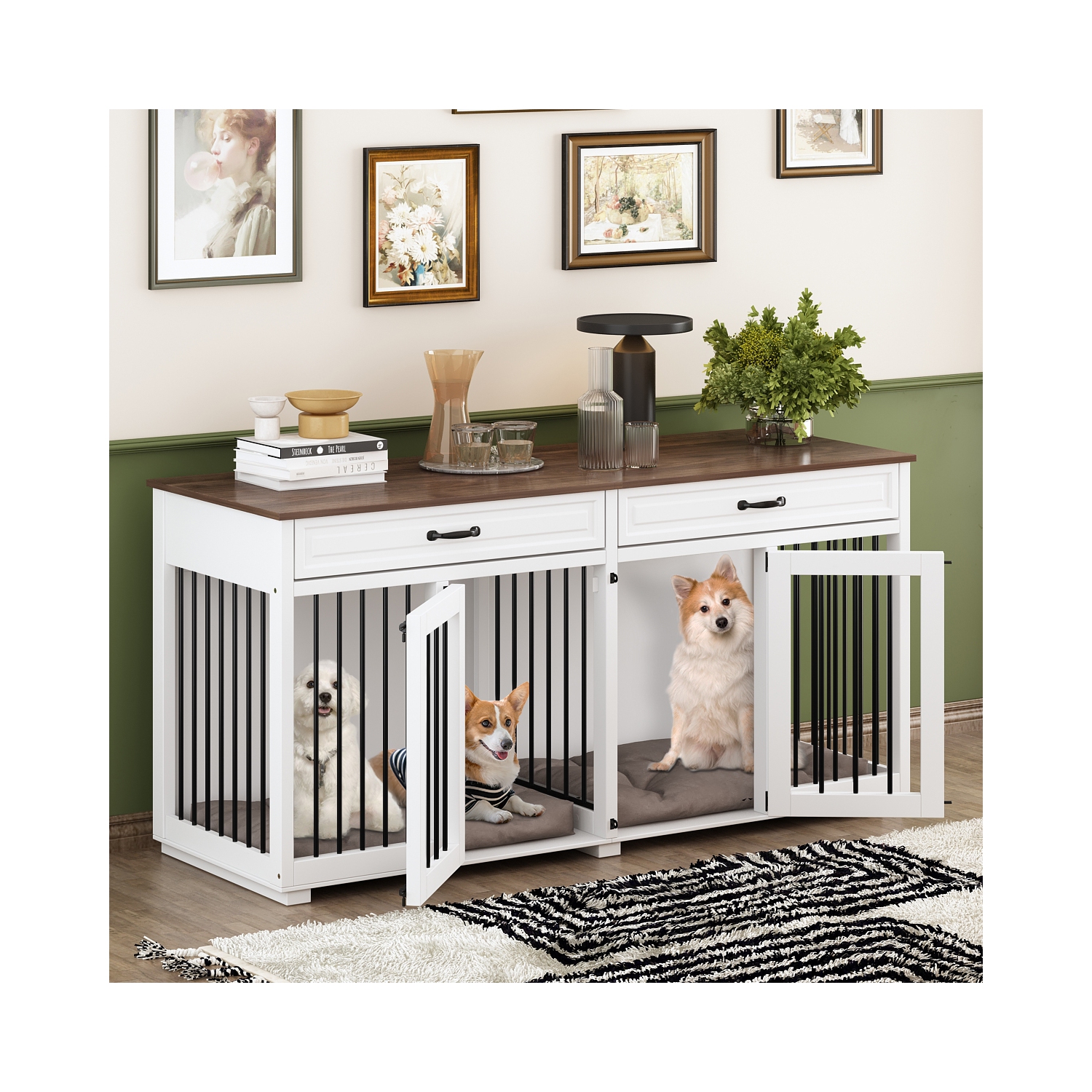 Famapy – grande armoire pour chiens à deux portes avec tiroirs et compartiments spacieux,, blanc