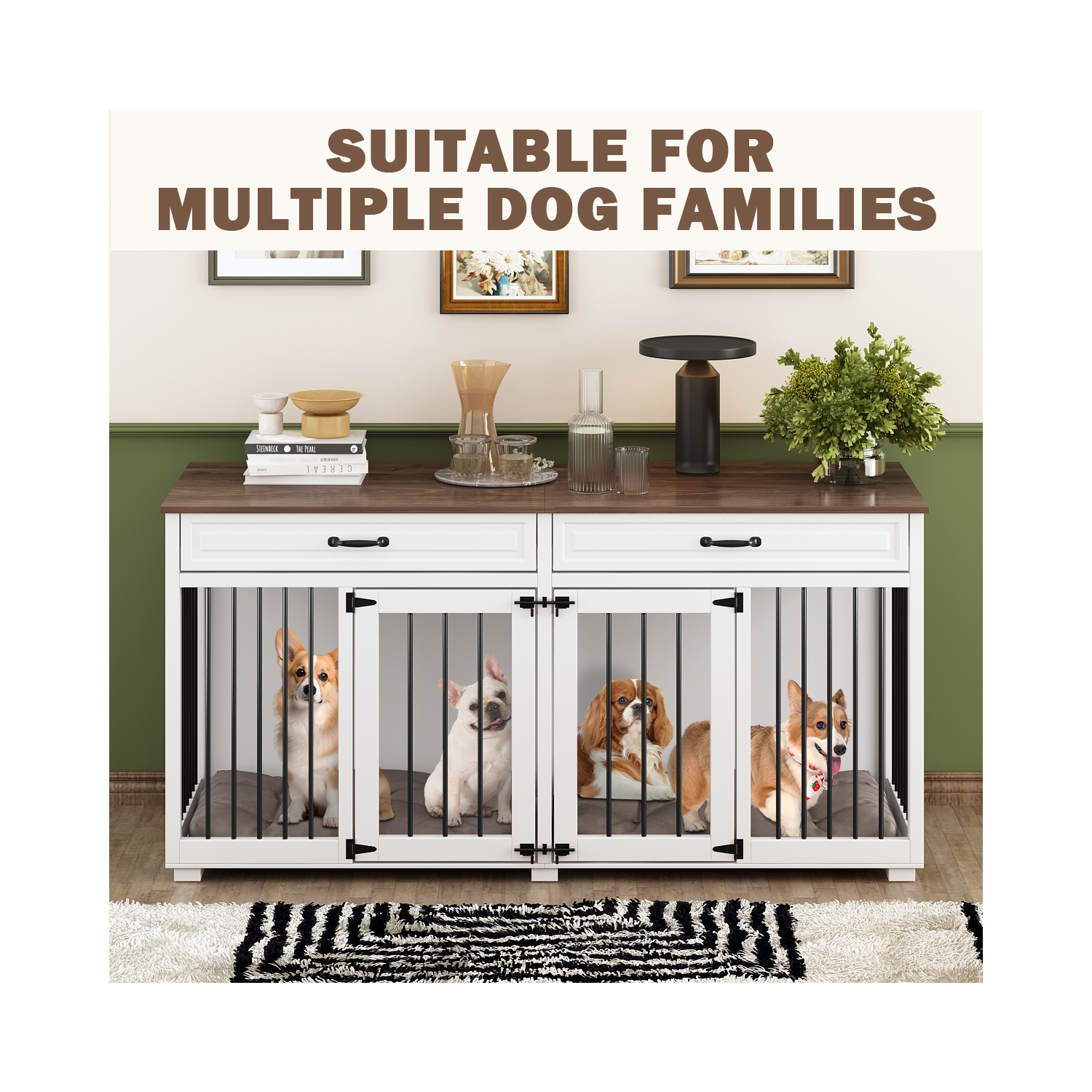 Famapy – grande armoire pour chiens à deux portes avec tiroirs et compartiments spacieux,, blanc