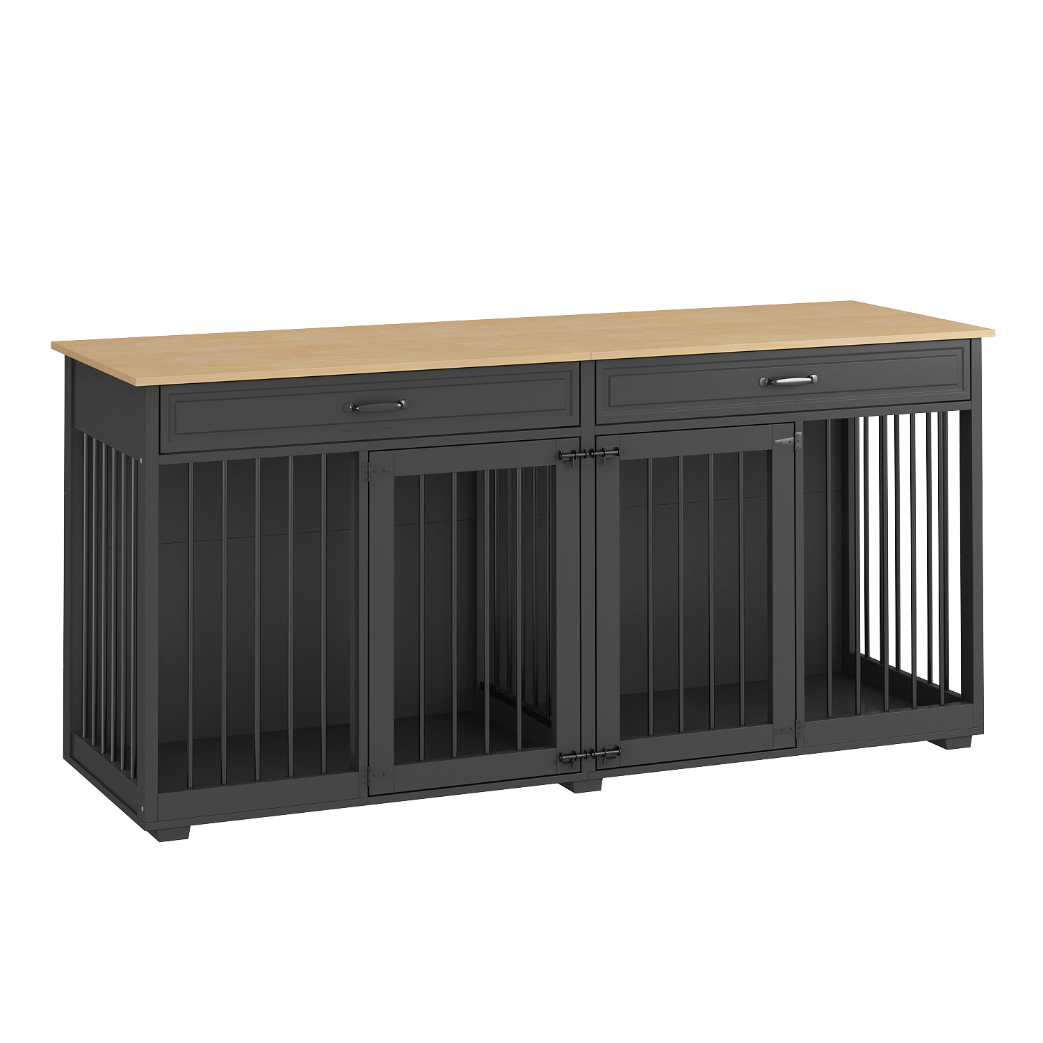 Famapy Large Double-Door Dog Crate Cabinet with Drawers and Spacious Compartments Black