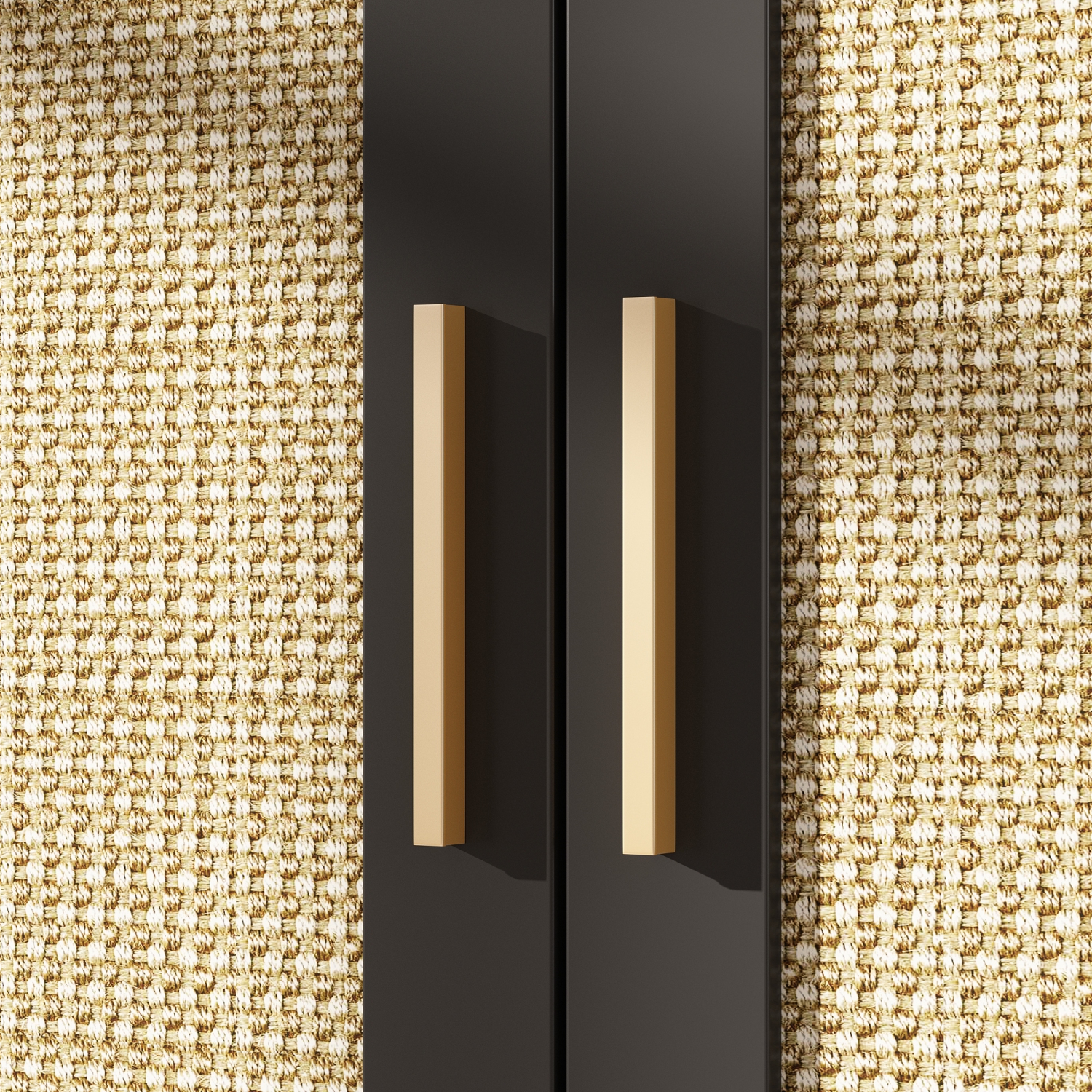 Armoire moderne Famapy Cat avec portes doubles, trous de ventilation et rotin), noir et jaune