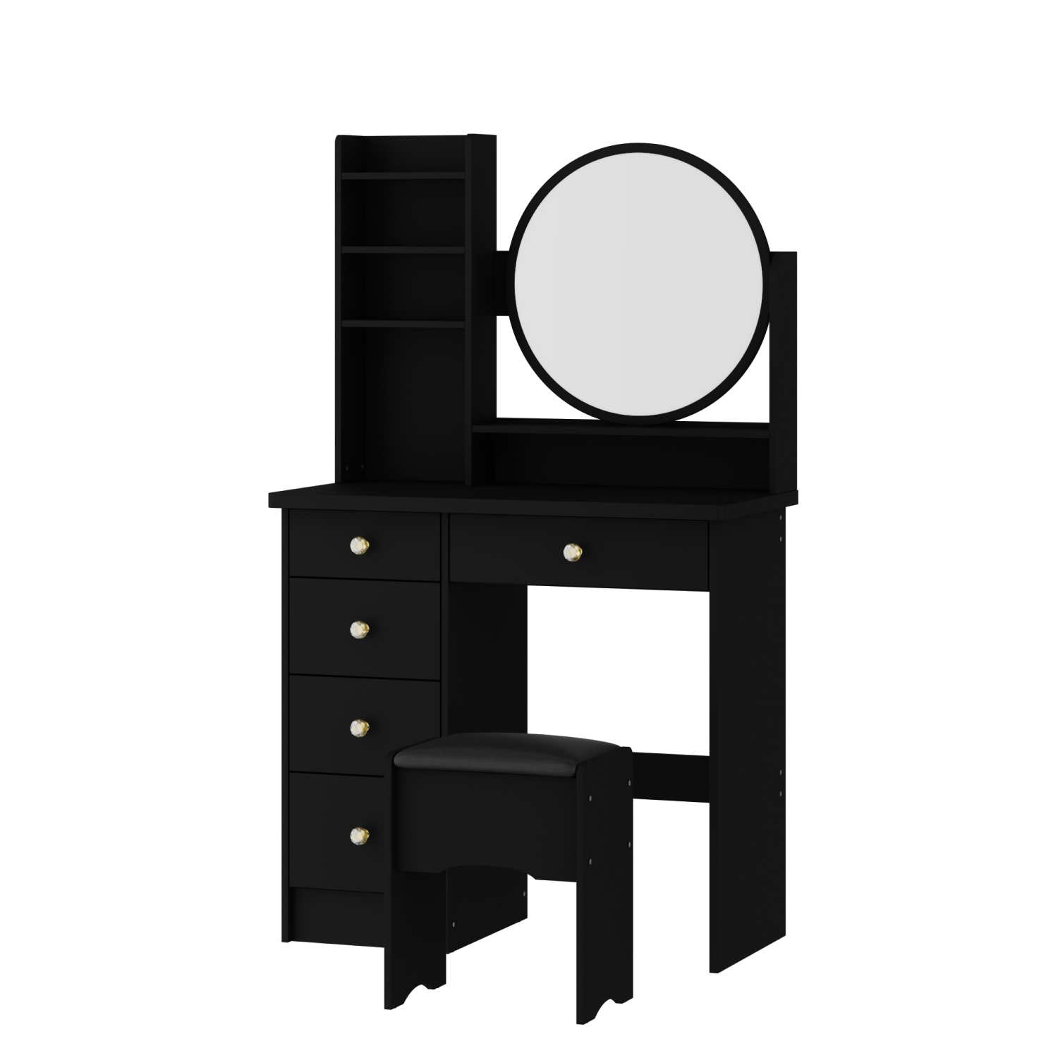 Famapy Vanity Desk Set Makeup Table with Large Lighted Mirror, Dressing Table with 5 Drawers, Storage Shelves & Cushioned Stool for Bedroom(31.5" W x 15.7" D x53.1" H)