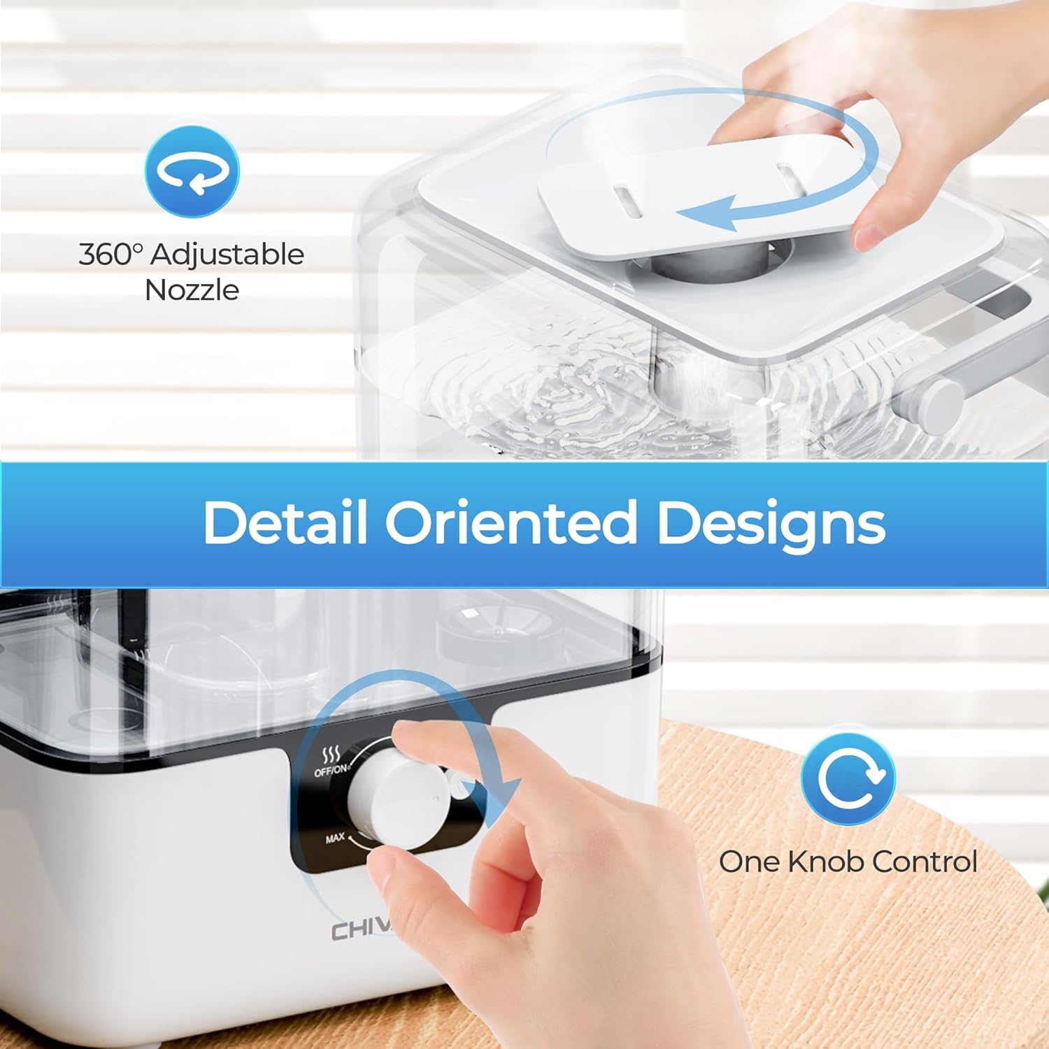 ChiVALZ – Humidificateur à vapeur froide pour plantes et chambre de bébé, silencieux 26&nbsp;dB, veilleuse, fonctionnement 50H heures, diffuseur