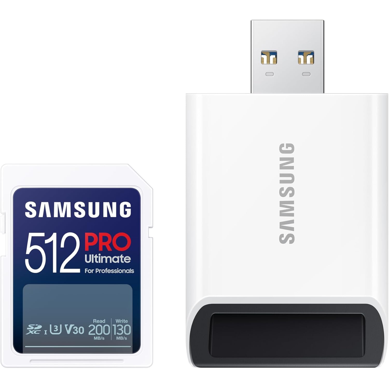 SAMSUNG PRO Ultimate Full Size Memory Card+Reader, 512GB SDXC, Up to 200 MB/s, 4K UHD, UHS-I, C10, U3, V30, A2 for DSLR, Mirrorless Cameras, PCs,