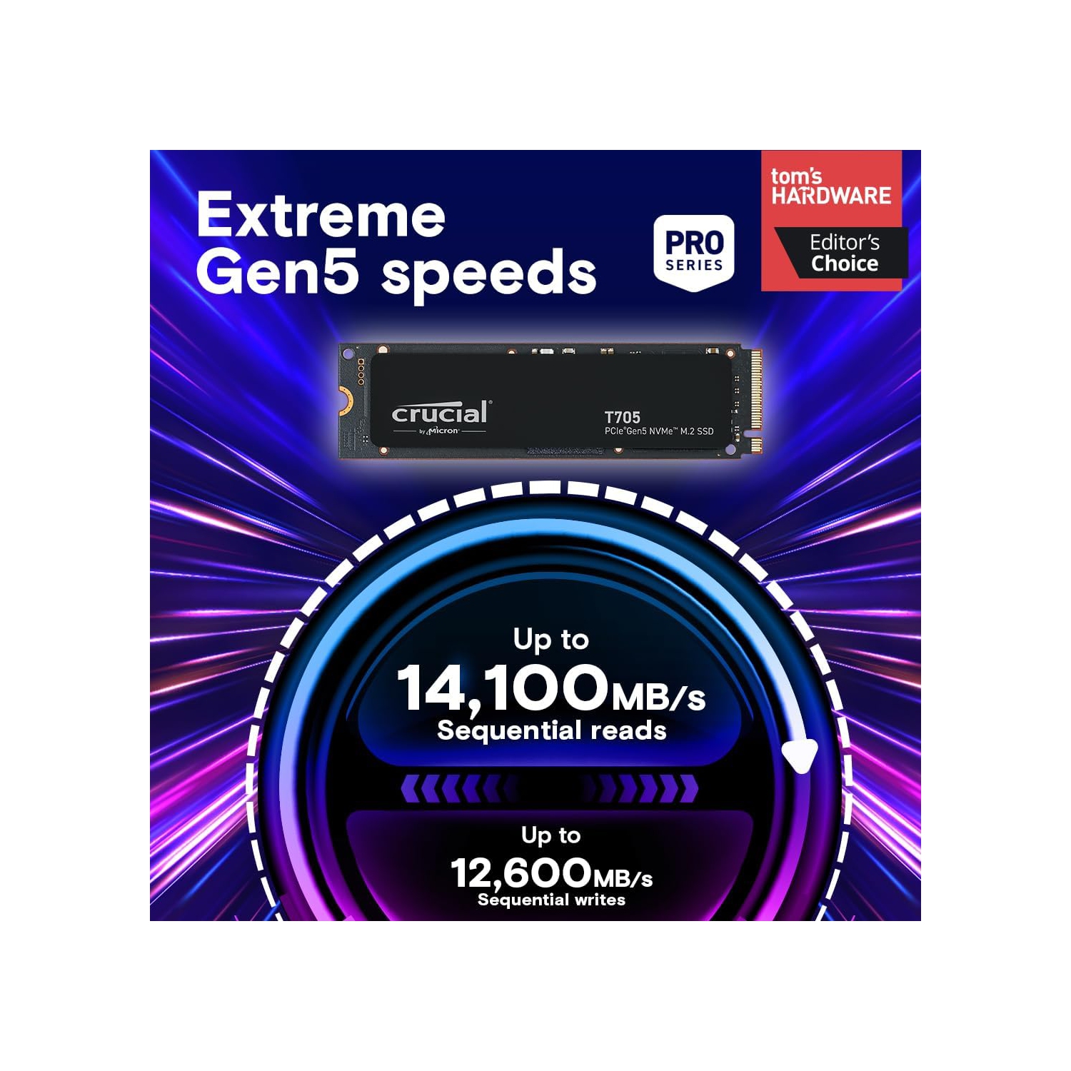 New 2024 Crucial T705 4TB PCIe Gen5 NVMe M.2 SSD - Up to 14,100 MB/s - Game Ready - Internal Solid State Drive - +1mo Adobe CC - CT4000T705SSD3