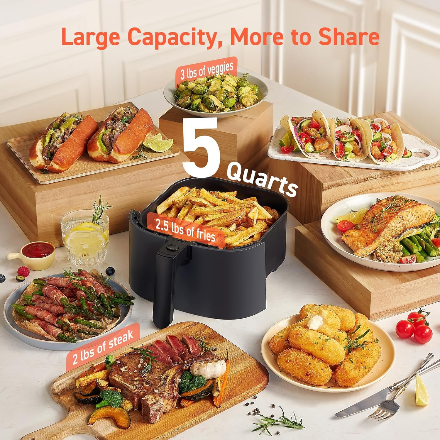 COSORI Air Fryer 5Qt(4.7L), 9-In-1 Less Oil Airfryer Oven, UP to 450℉, Quiet Operation, 30 Exclusive Recipes, Nonstick Basket, Compact, Dishwasher