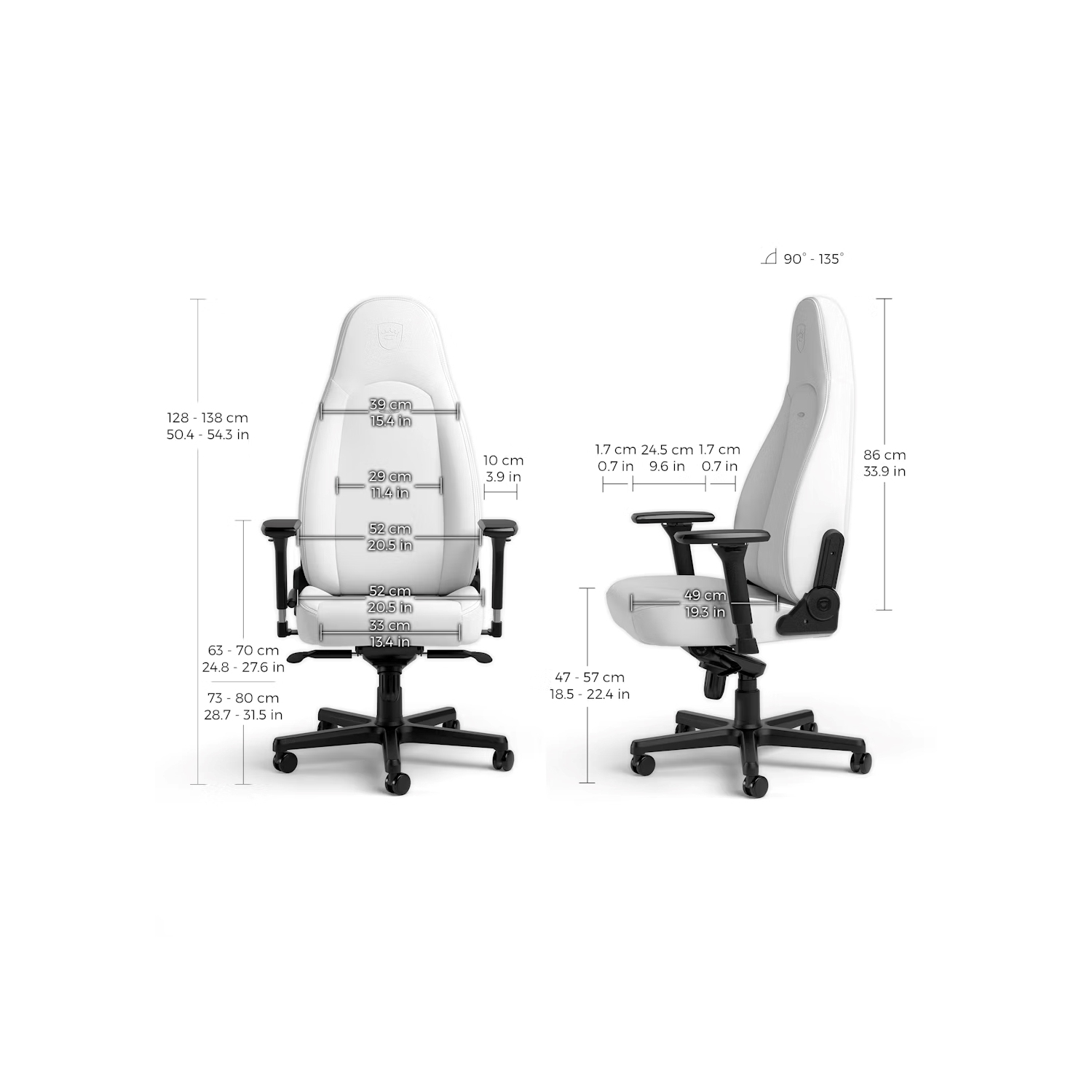 noblechairs ICON Premium Gaming and Office Chair - Superior Ergonomics, Tilt Faux Vegan Leather, Supports up to 150 kg, White Edition