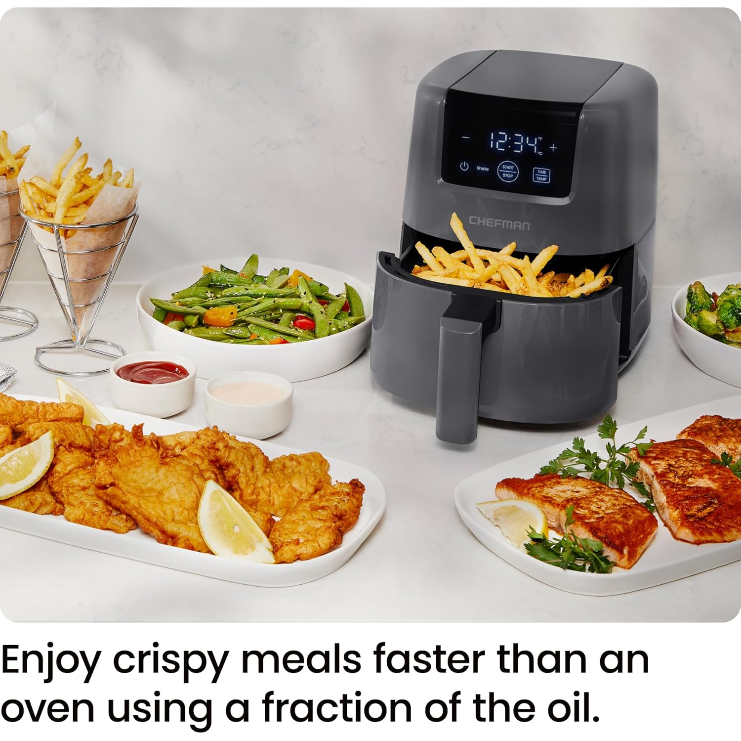 CHEFMAN 2 Qt Mini Air Fryer – Digital Space-Saving Compact Air Fryer with Nonstick and Dishwasher Safe Basket, Quick & Easy Meals in Minutes,