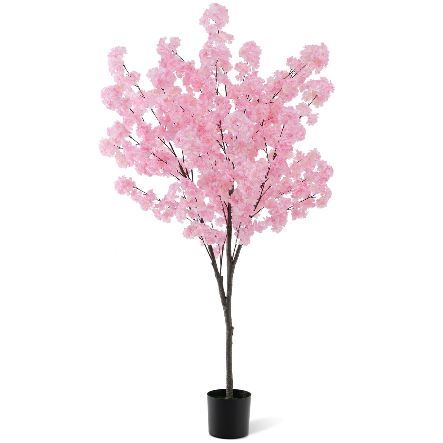 Costway 6.5 FT 1 PCS Tall Artificial Cherry Blossom Tree with 900 Pink Flowers Cement-filled