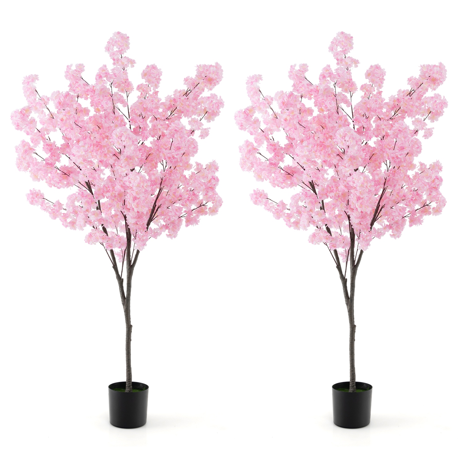 Costway 6.5 FT 2 PCS Tall Artificial Cherry Blossom Tree with 900 Pink Flowers Cement-filled