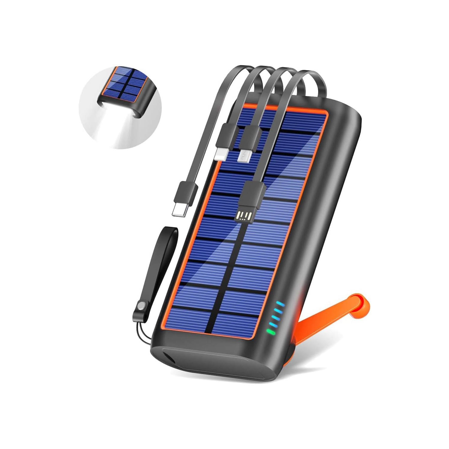 Chargeur solaire 61200&nbsp;mAh de Reezar, câbles 4 à manivelle intégrés, batterie externe PD 15&nbsp;W QC3,0 à chargement rapide, entrée/sortie de