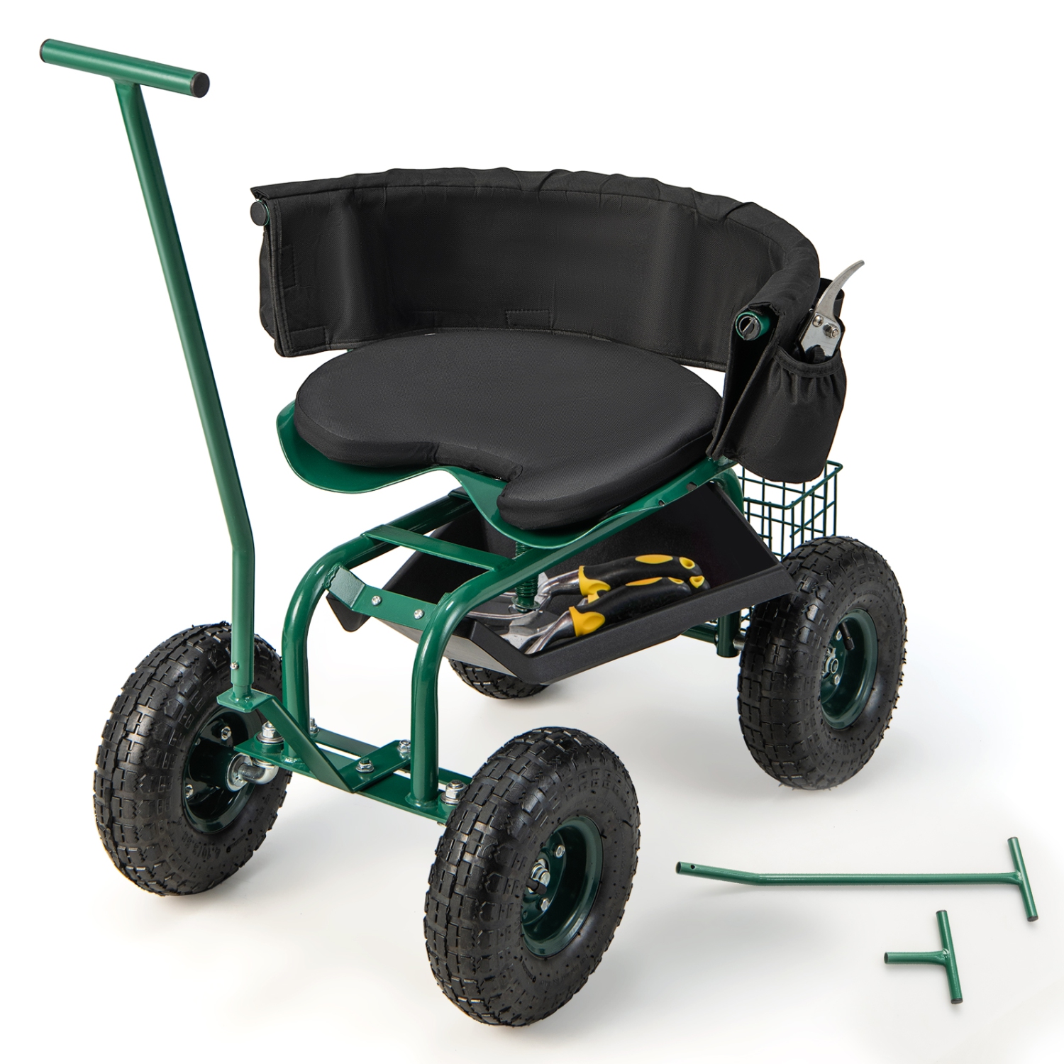 Costway Rolling Garden Cart Outdoor Gardening Workseat with Adjustable Height&Tool Storage