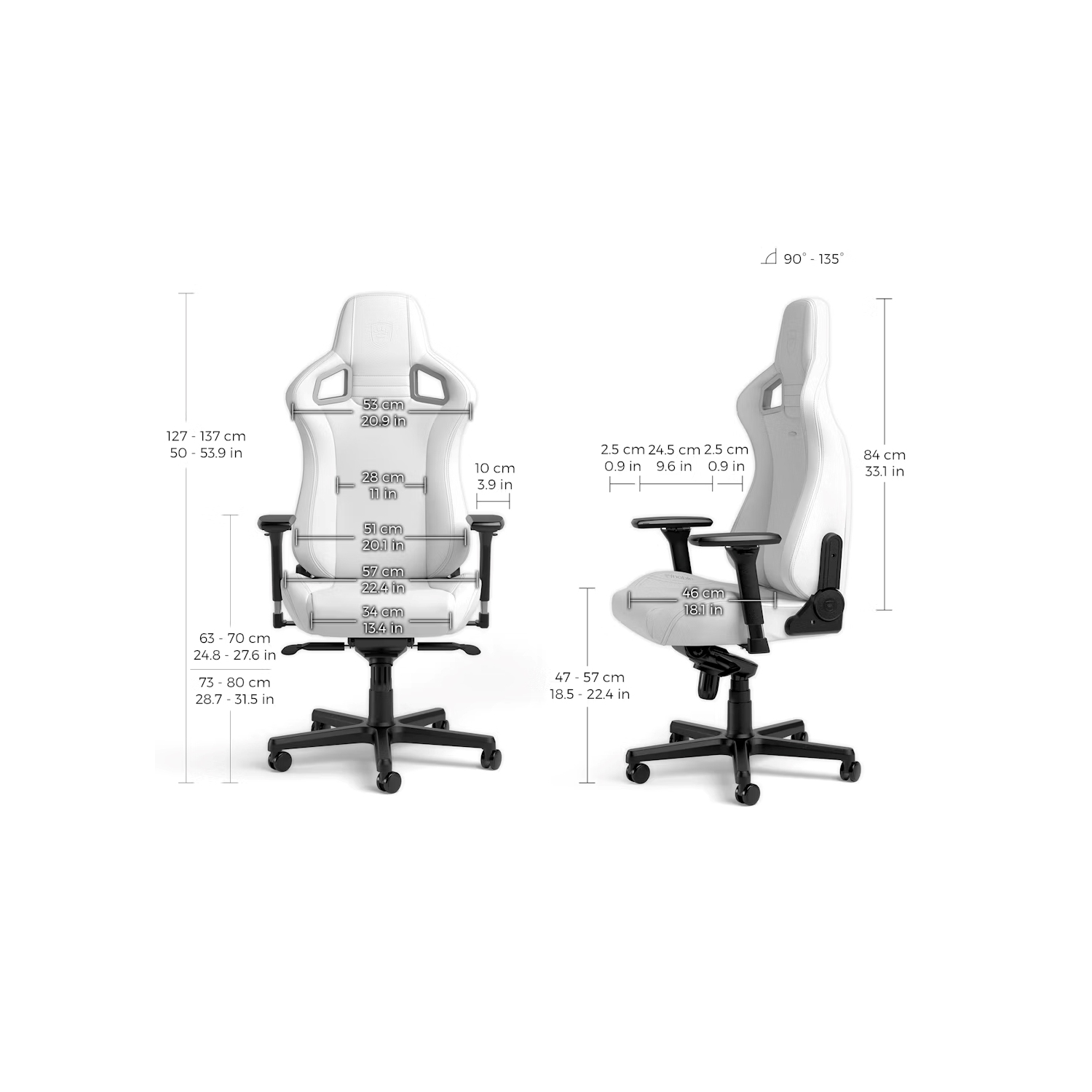 noblechairs EPIC Premium Gaming and Office Chair - Superior Ergonomics, Tilt Faux Vegan Leather Supports up to 150 kg, White Edition