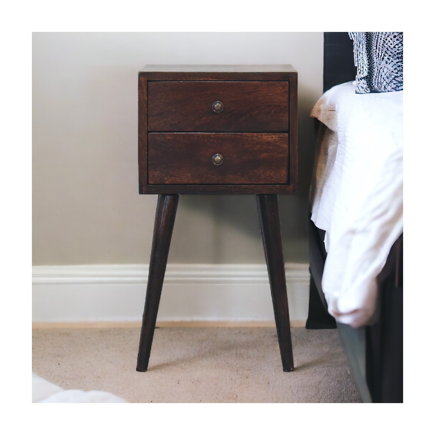 Artisan Furniture Solid Wood Mini 2 Drawer In Light Walnut Nightstand