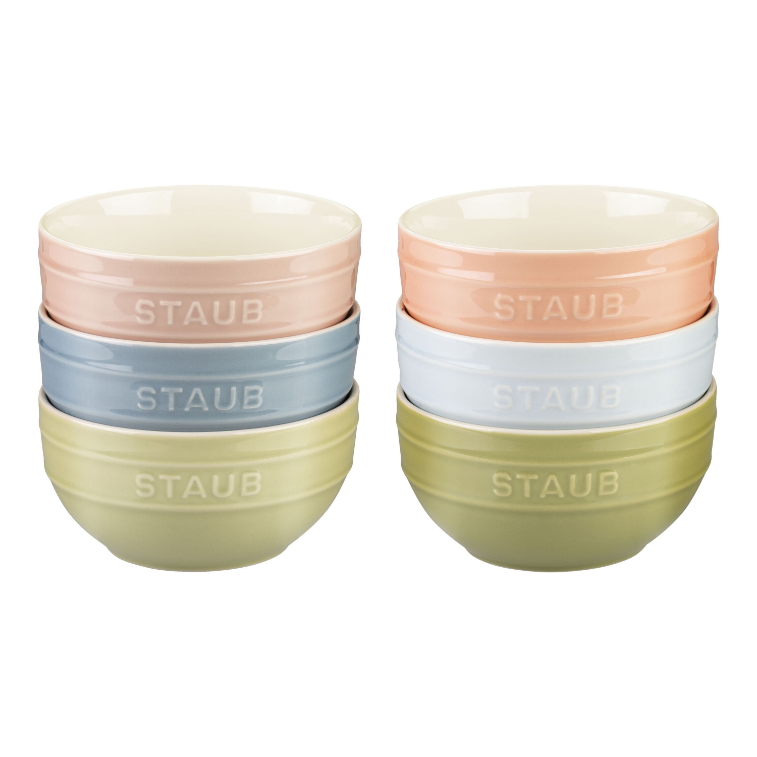 STAUB Ceramique 14 cm / 6 Piece Ceramic Macaron Large Bowl Set, Mixed Colours