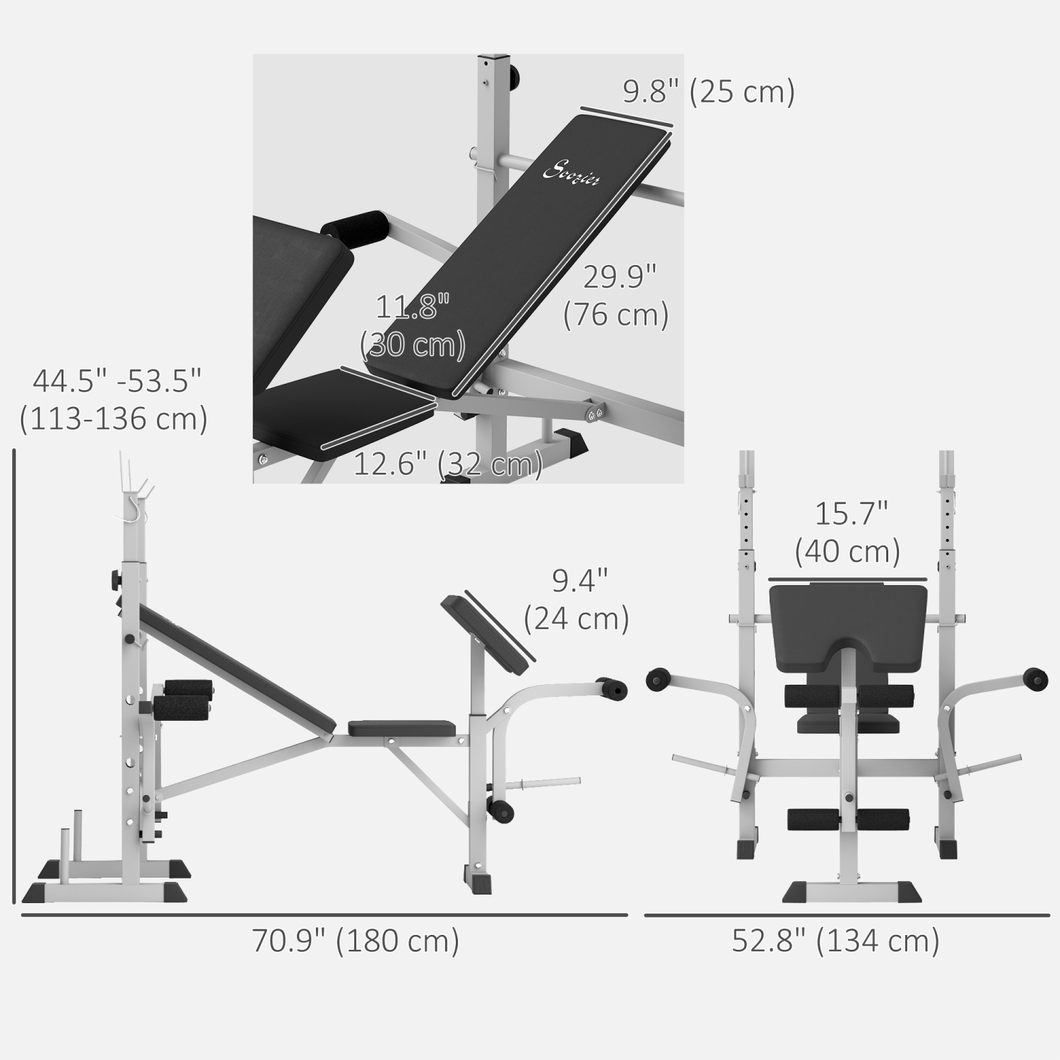 Soozier Adjustable Weight Bench with Squat Rack, Preacher Curl Pad, Leg Developer, Butterfly, and Weight Storage, Multi-Function Bench Press Set for