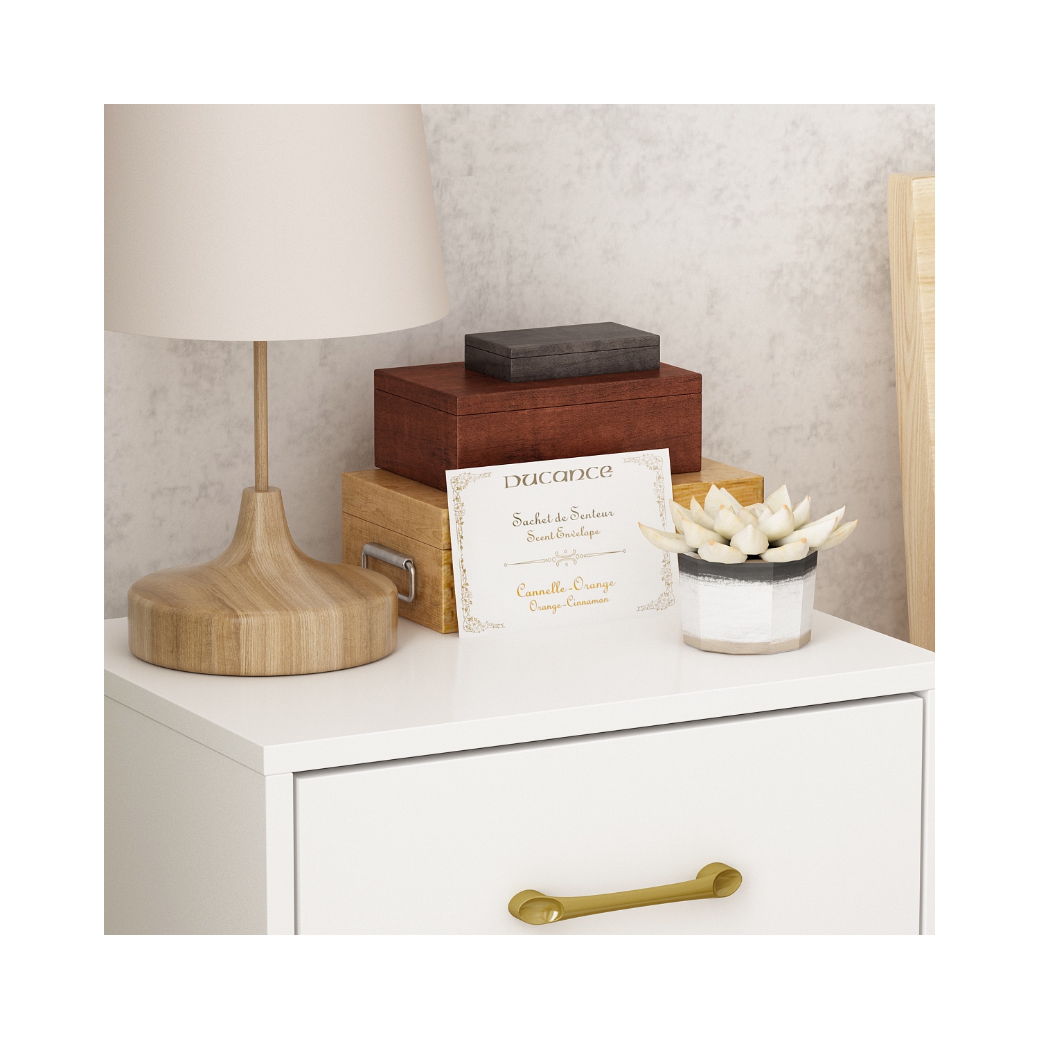 Famapy Modern Nightstand with Gold Accents and Spacious Storage for Bedroom or Living Room White