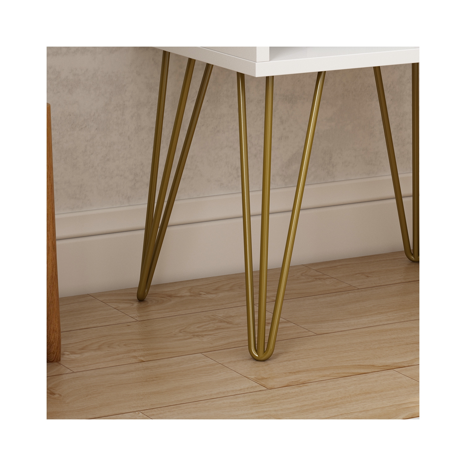 Famapy Modern Nightstand with Gold Accents and Spacious Storage for Bedroom or Living Room White