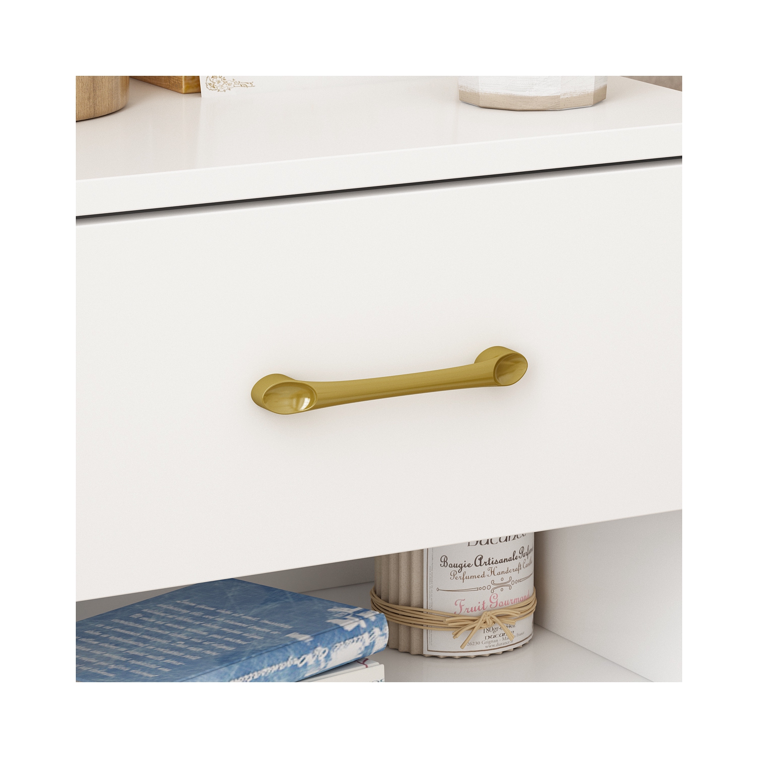 Famapy Modern Nightstand with Gold Accents and Spacious Storage for Bedroom or Living Room White